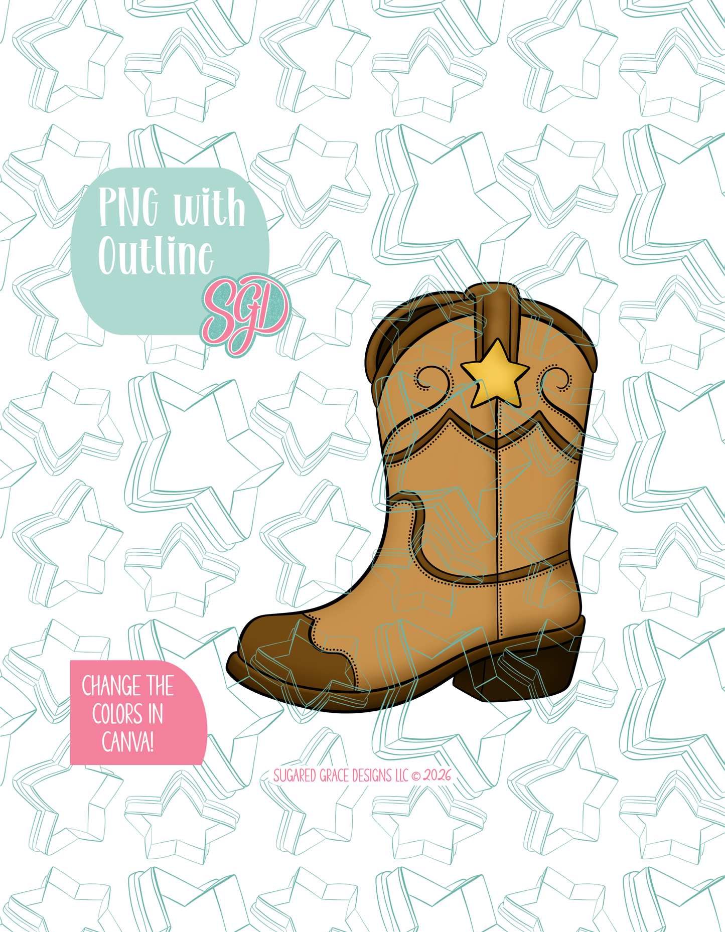 Cowboy Boot Cookie Cutter STL and PNG set