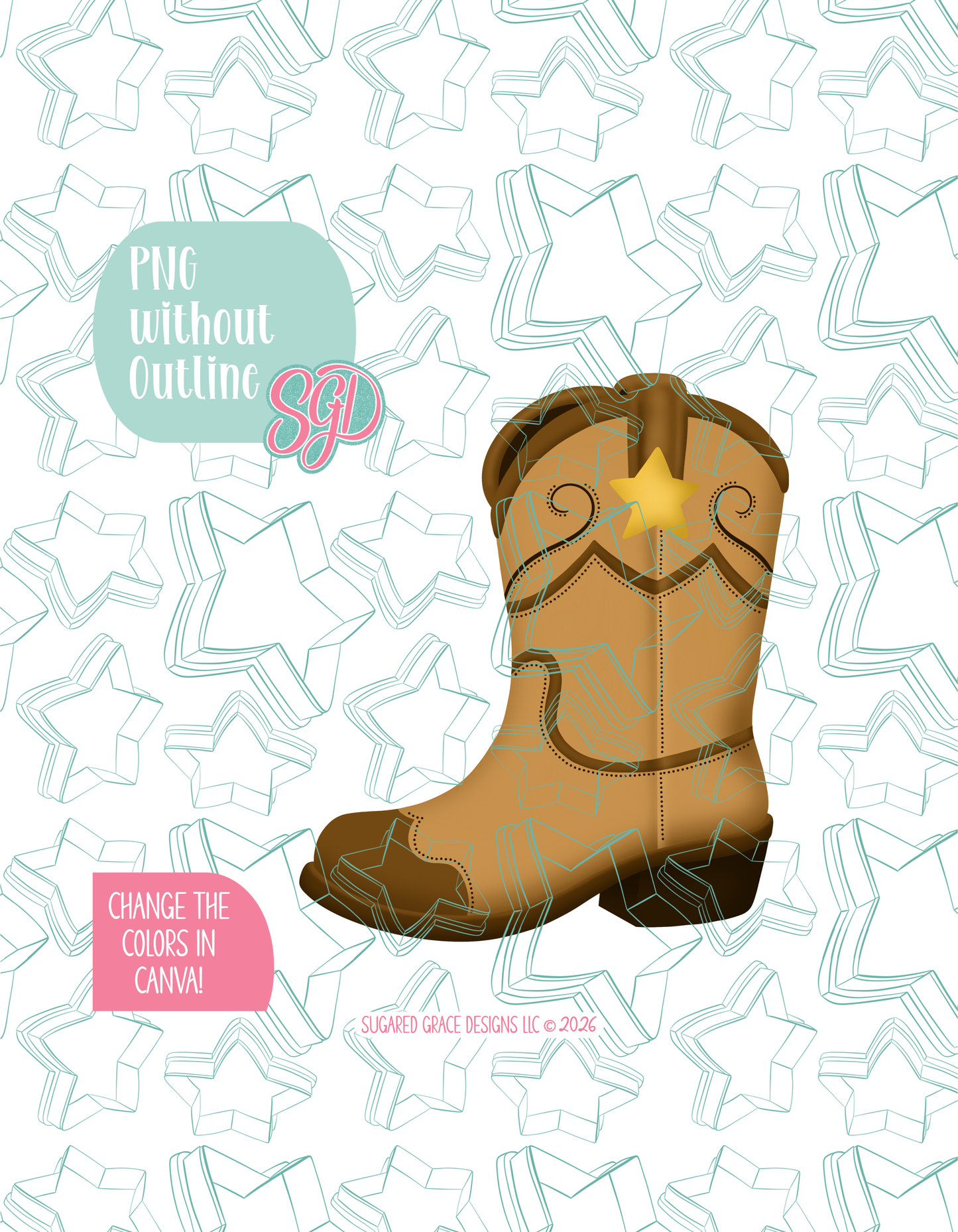 Cowboy Boot Cookie Cutter STL and PNG set