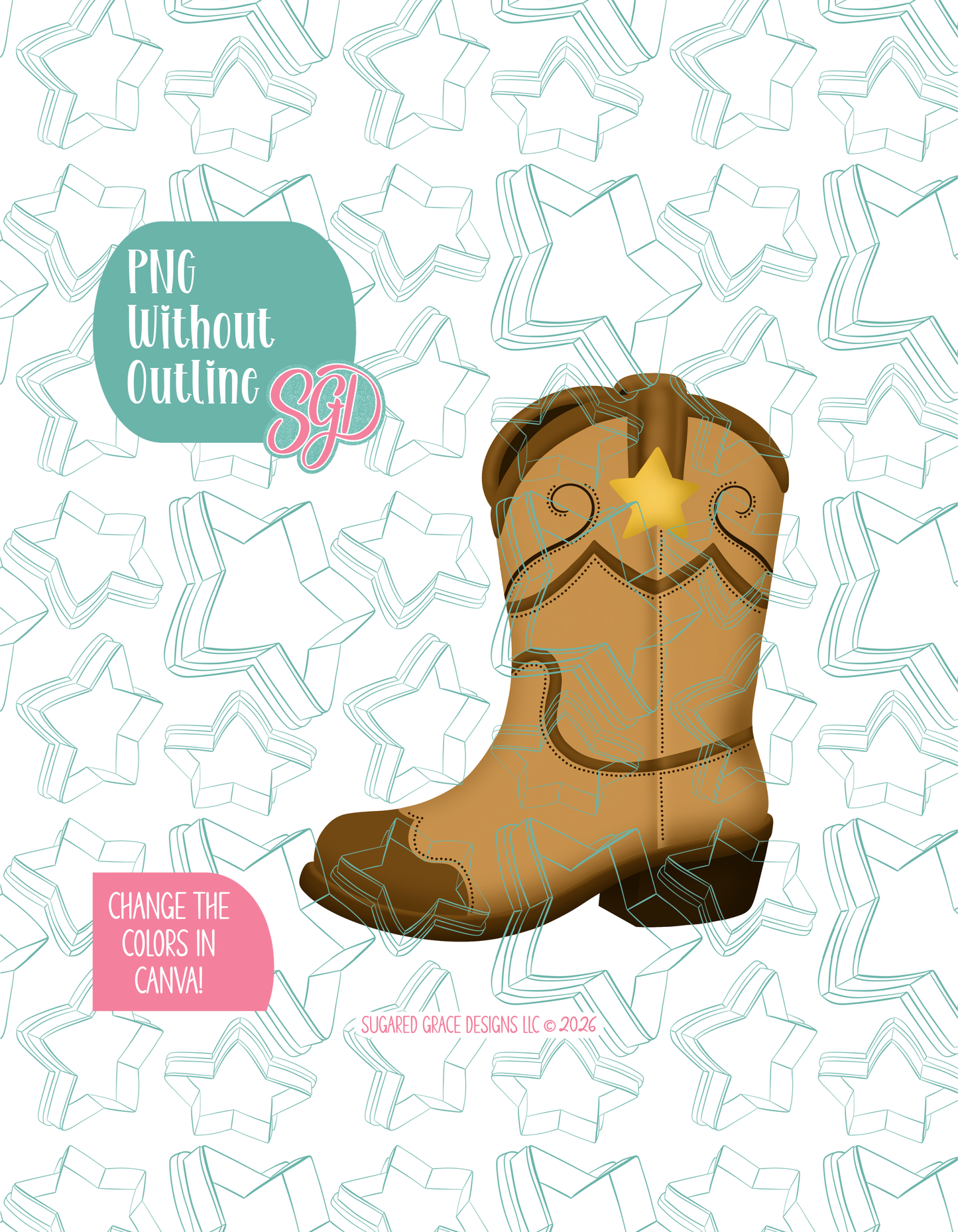 Cowboy Boot Cookie Cutter with matching PNG