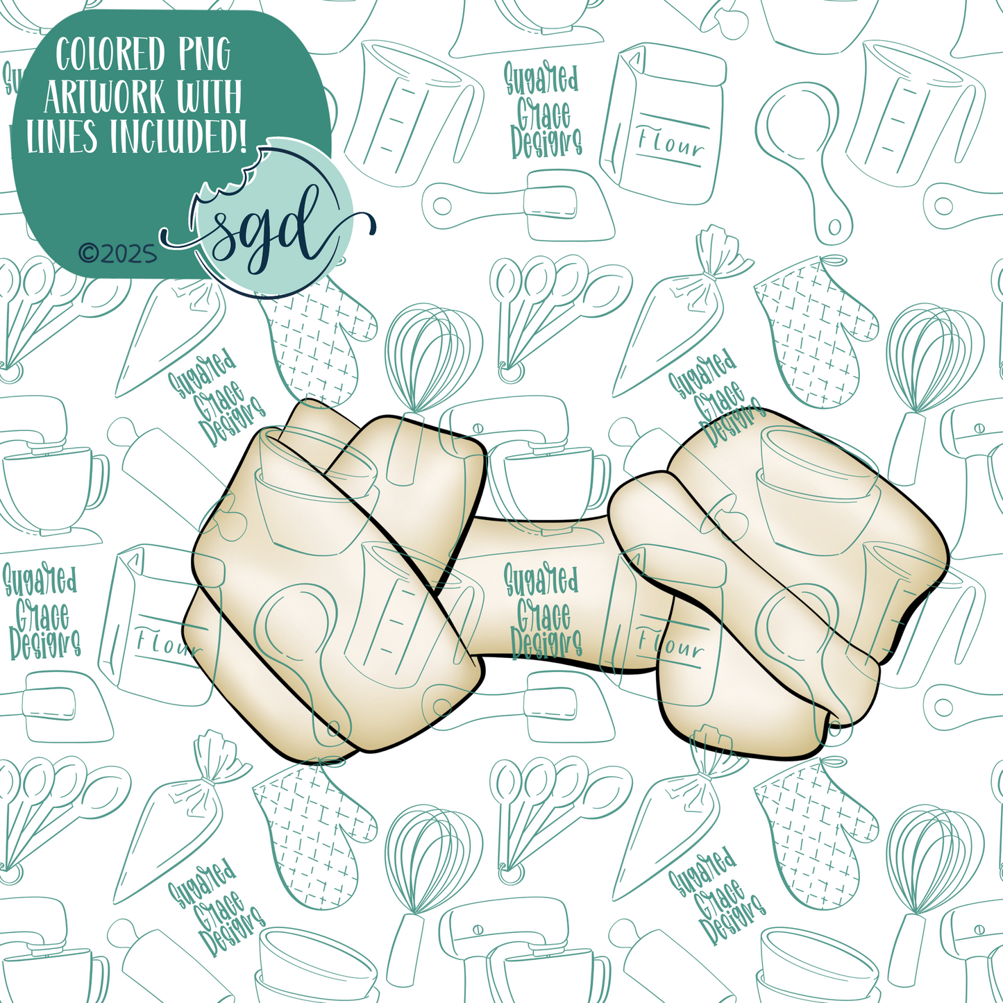 Knotted Raw Hide Dog Bone Cookie Cutter with PNG Images to Match - Hand Drawn Graphics for Edible Ink Printers