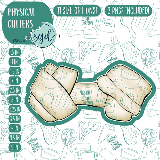 Knotted Raw Hide Dog Bone Cookie Cutter with PNG Images to Match - Hand Drawn Graphics for Edible Ink Printers