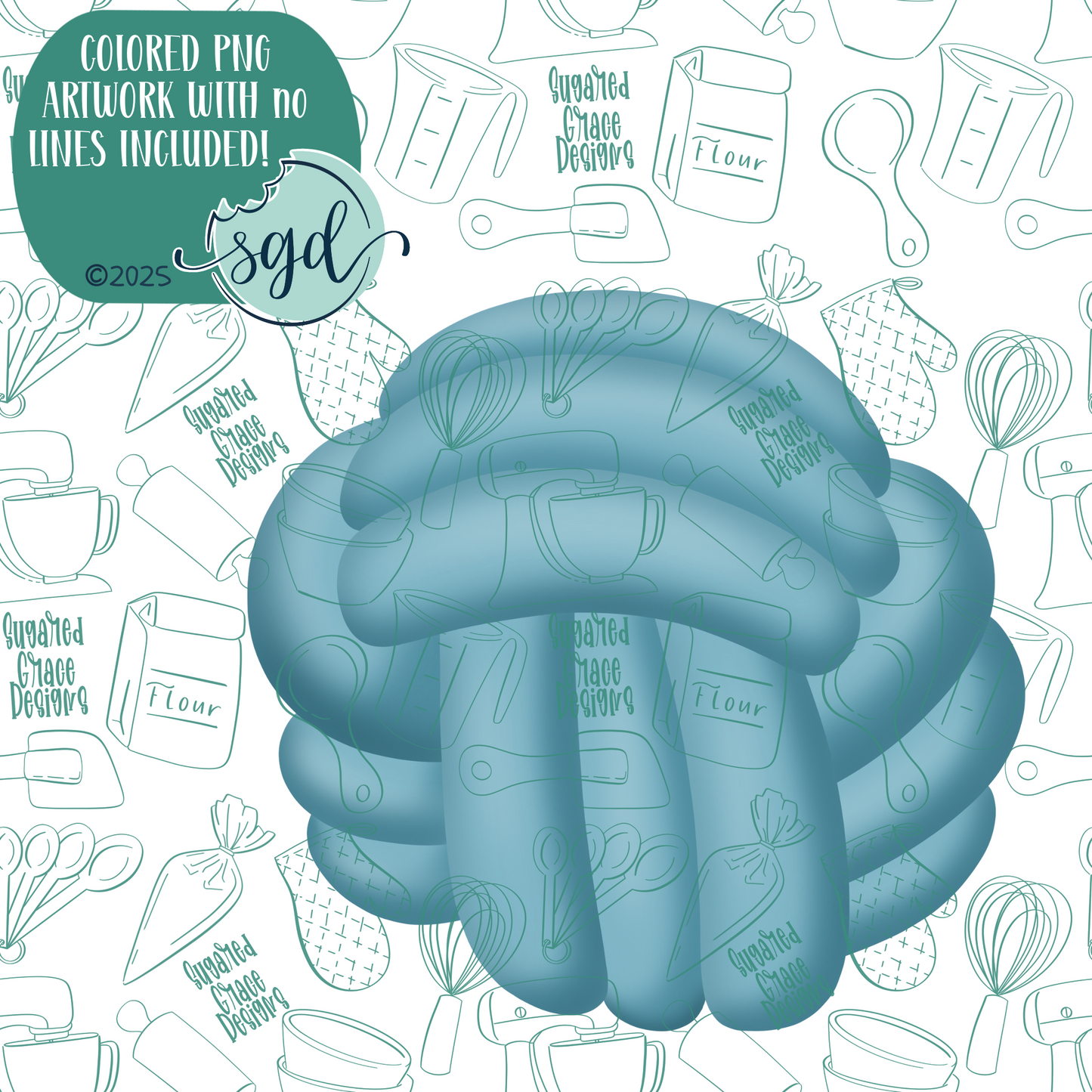 Blue Rope Ball Cookie Cutter with PNG Images to Match - Hand Drawn Graphics for Edible Ink Printers