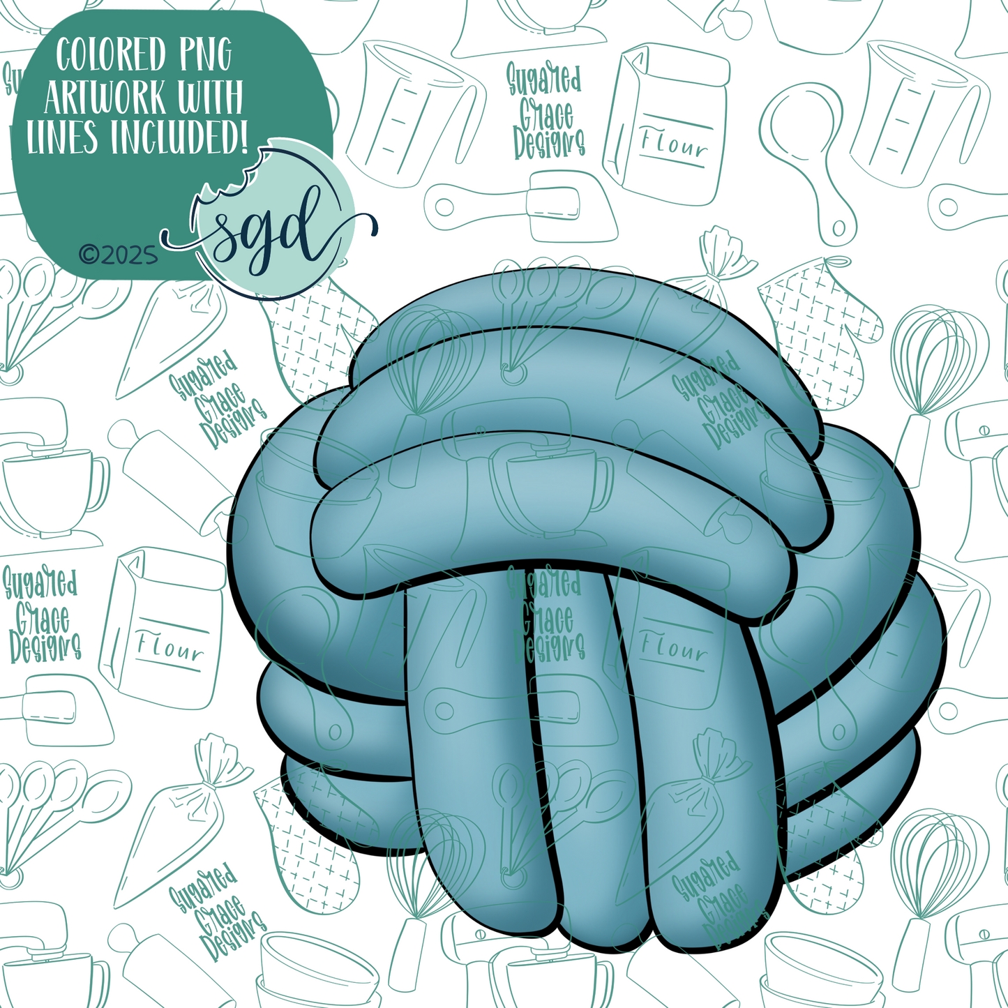 Blue Rope Ball Cookie Cutter with PNG Images to Match - Hand Drawn Graphics for Edible Ink Printers