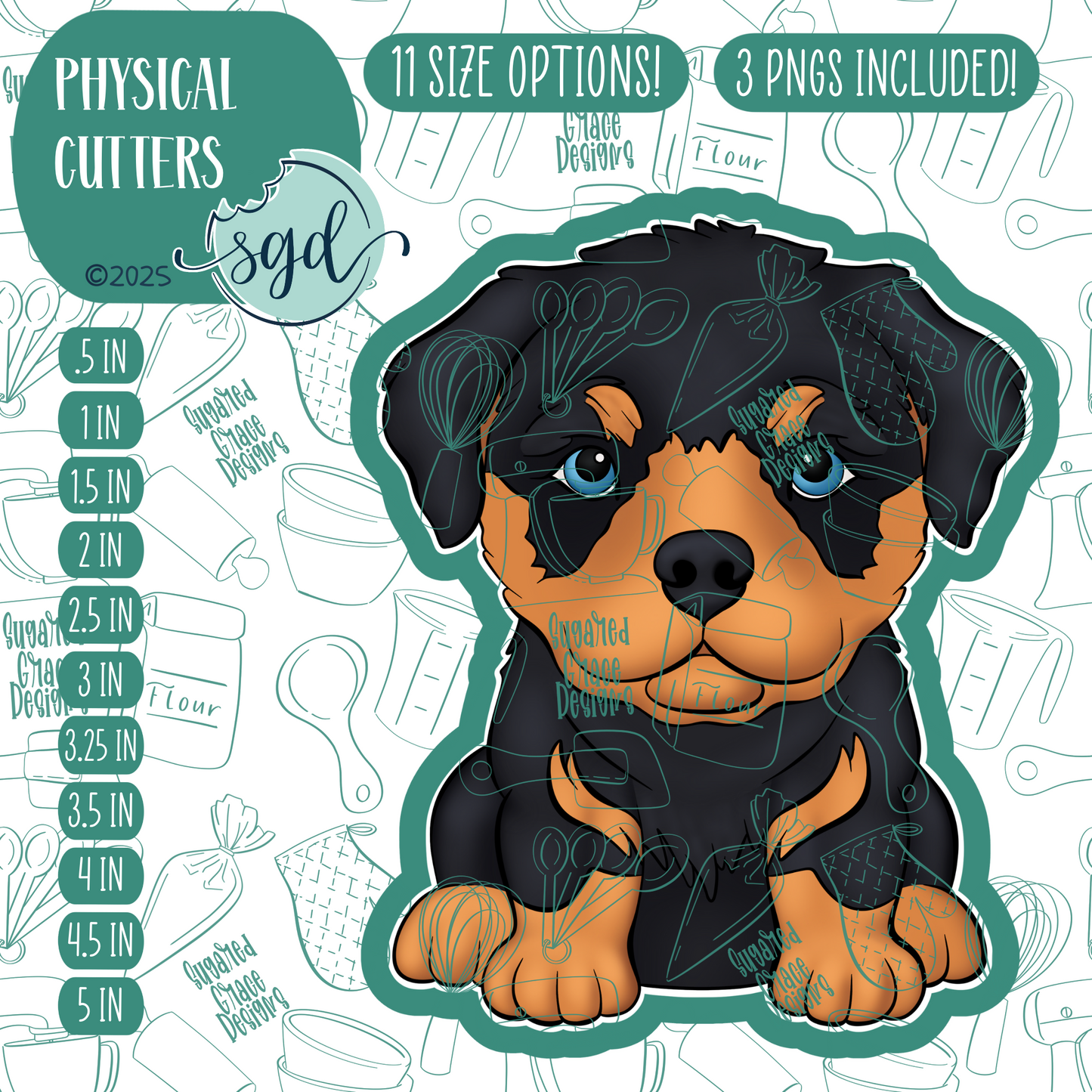 Rottweiler Dog Puppy Cookie Cutter with PNG Images to Match - Hand Drawn Graphics for Edible Ink Printers