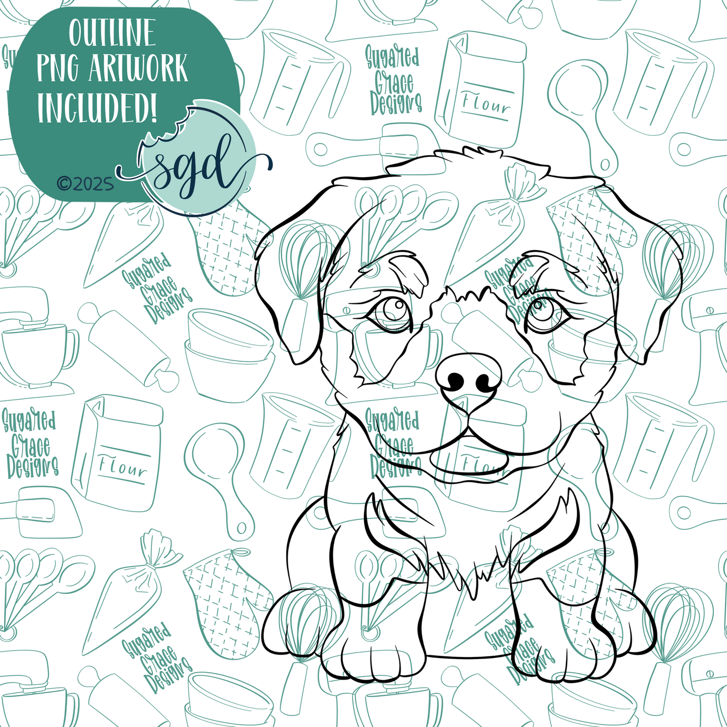 Rottweiler Dog Puppy Cookie Cutter with PNG Images to Match - Hand Drawn Graphics for Edible Ink Printers