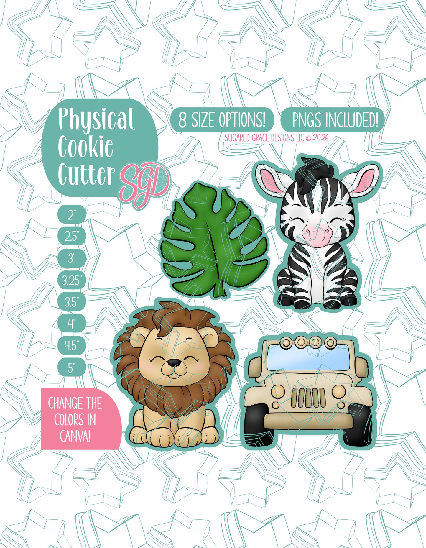Safari Cookie Cutter set with matching PNG - Set of 4 Designs