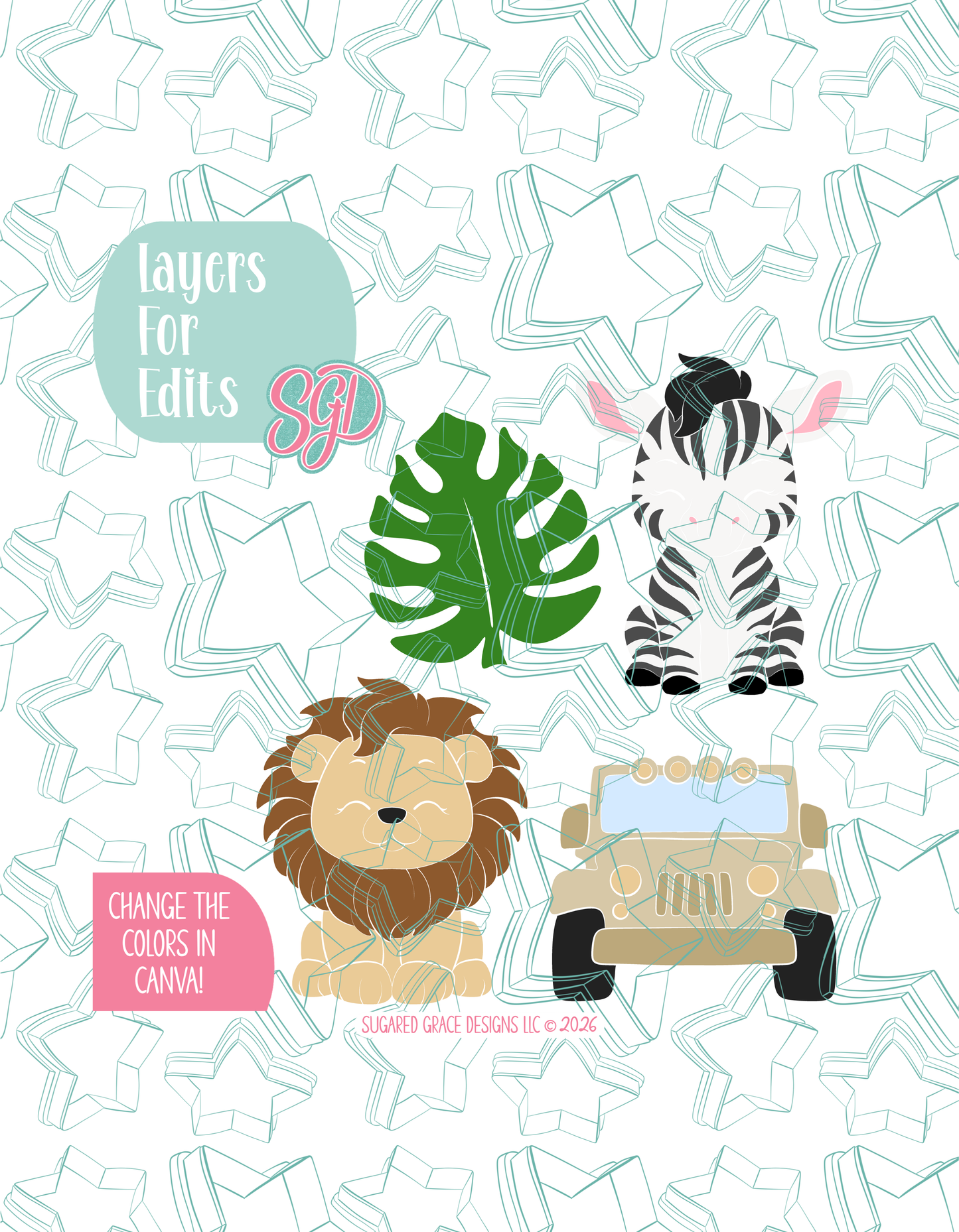 Editable Safari Cookie Cutter STL and PNG Set with 4 Designs (Digital Download)
