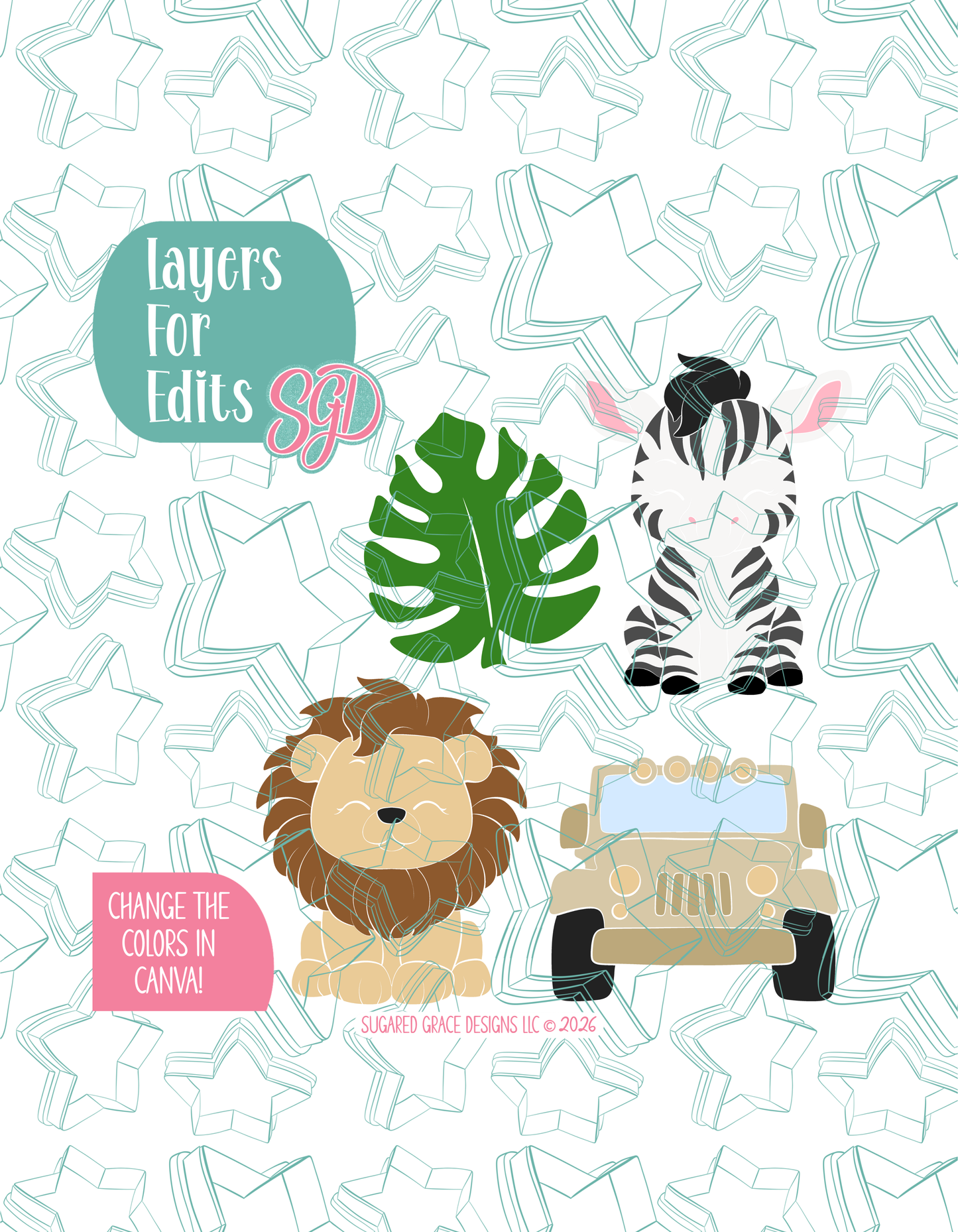 Safari Cookie Cutter set with matching PNG - Set of 4 Designs