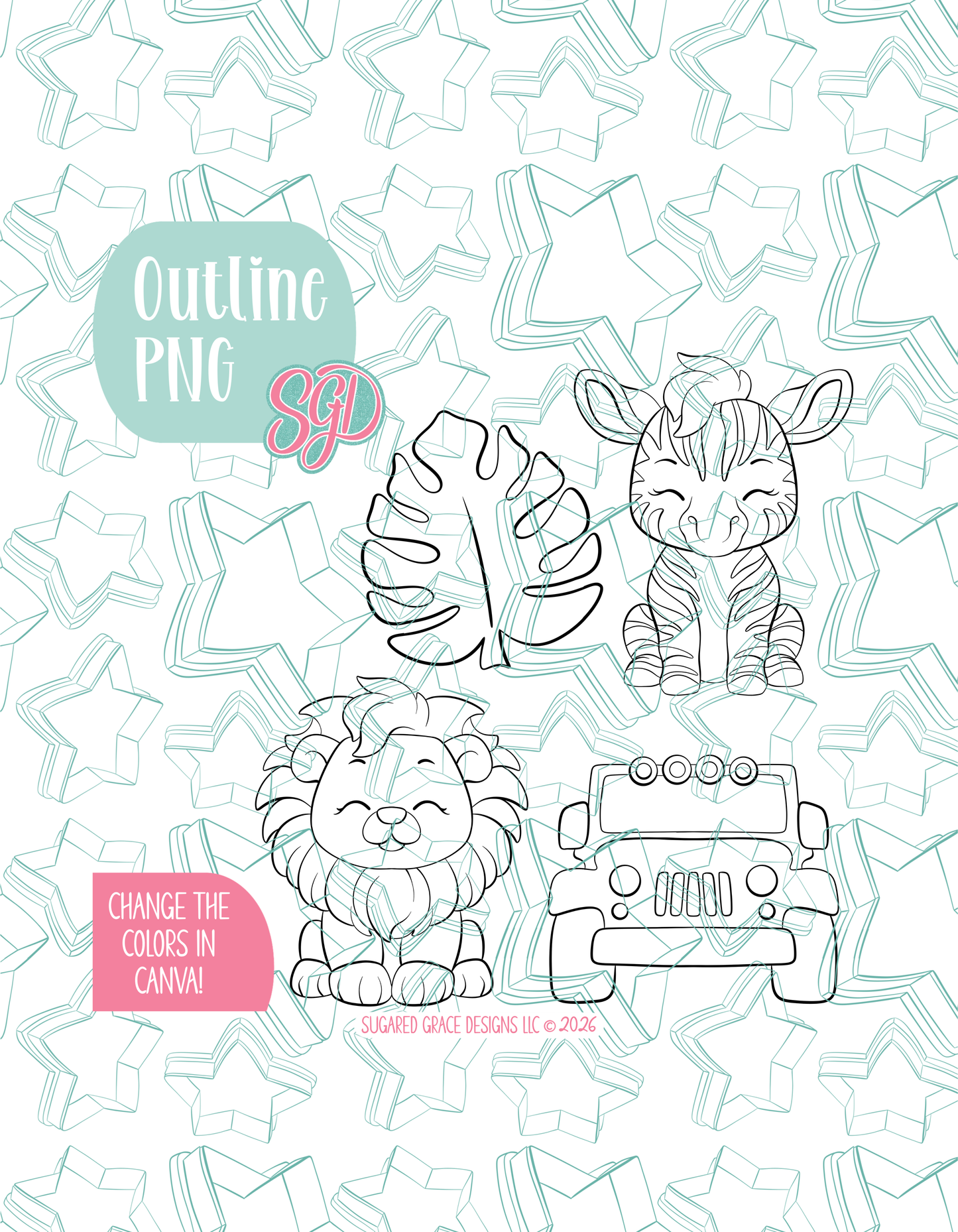 Editable Safari Cookie Cutter STL and PNG Set with 4 Designs (Digital Download)