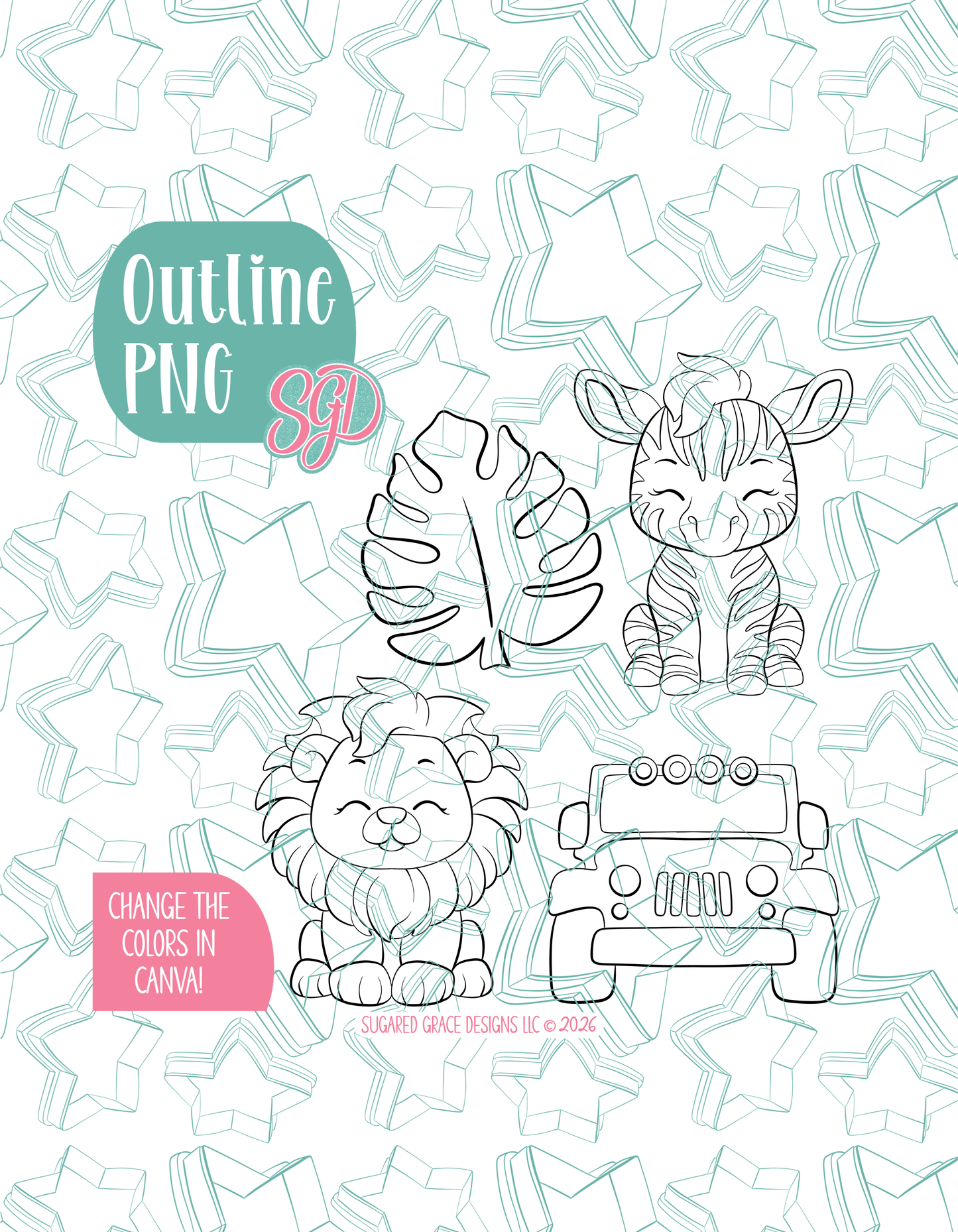 Safari Cookie Cutter set with matching PNG - Set of 4 Designs