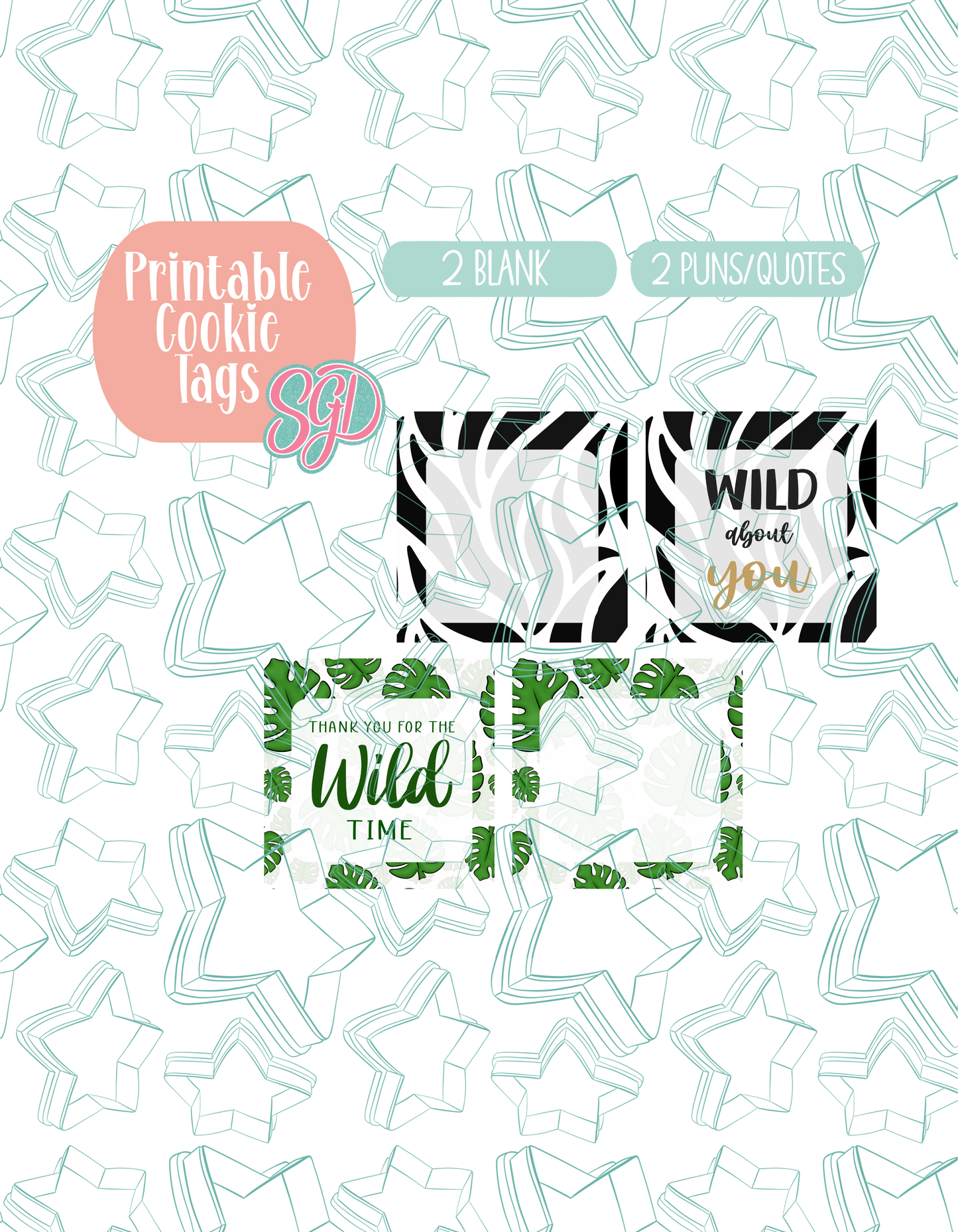 02/26 Monthly Batch - featuring 4 Cookie Cutter STL designs, 2 Cookie Tags, & 2 Printable Patterns - Safari