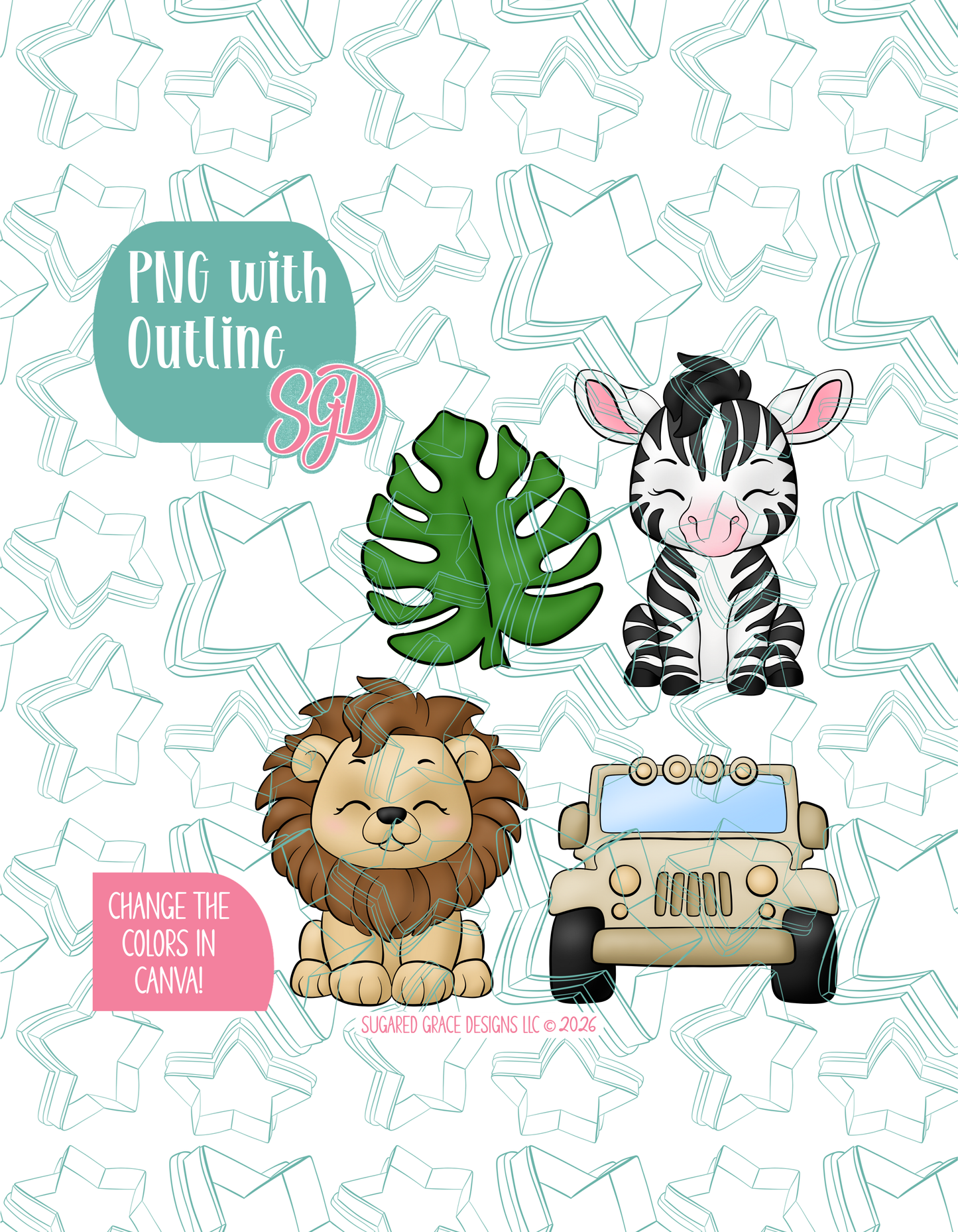 Safari Cookie Cutter set with matching PNG - Set of 4 Designs