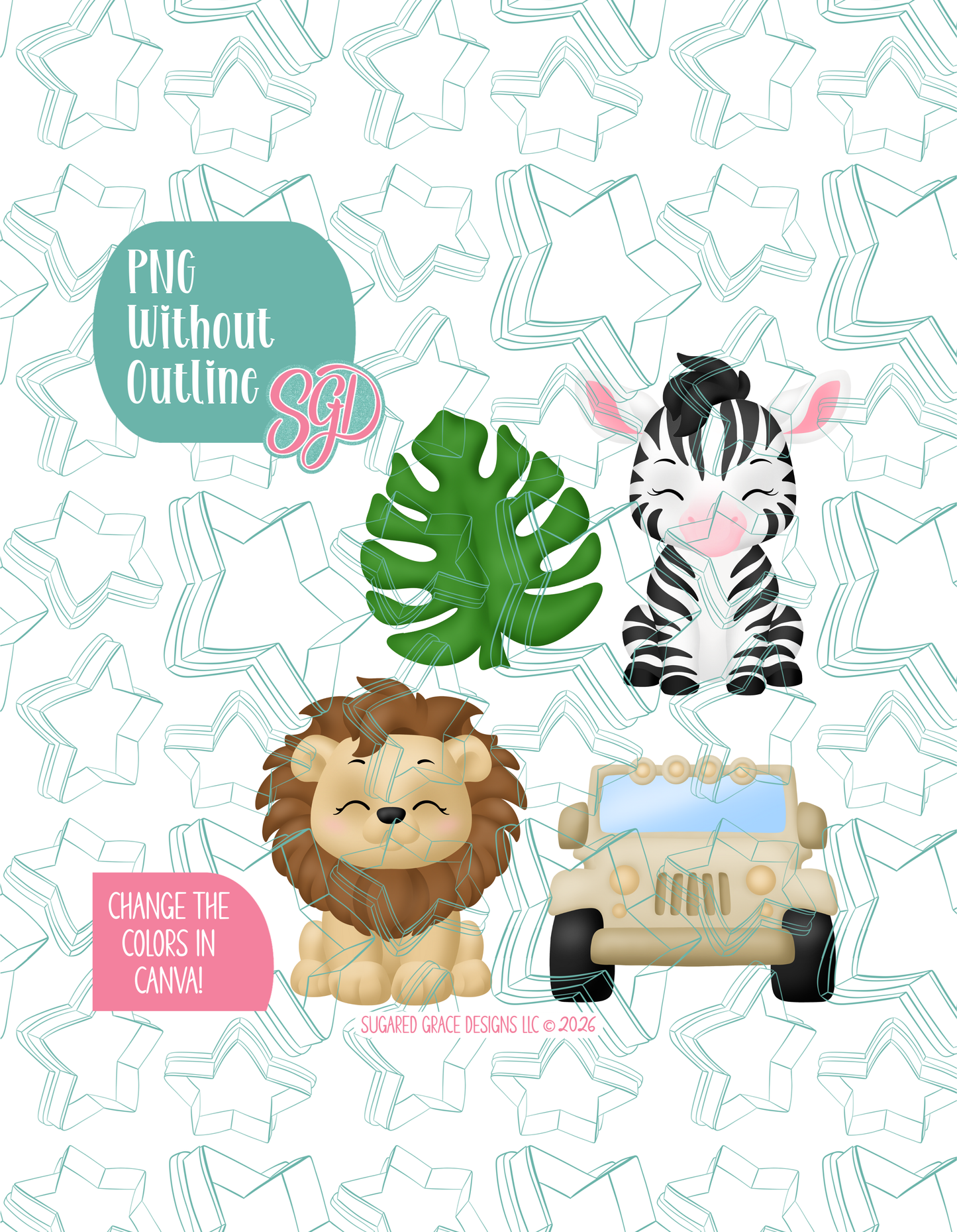 Safari Cookie Cutter set with matching PNG - Set of 4 Designs