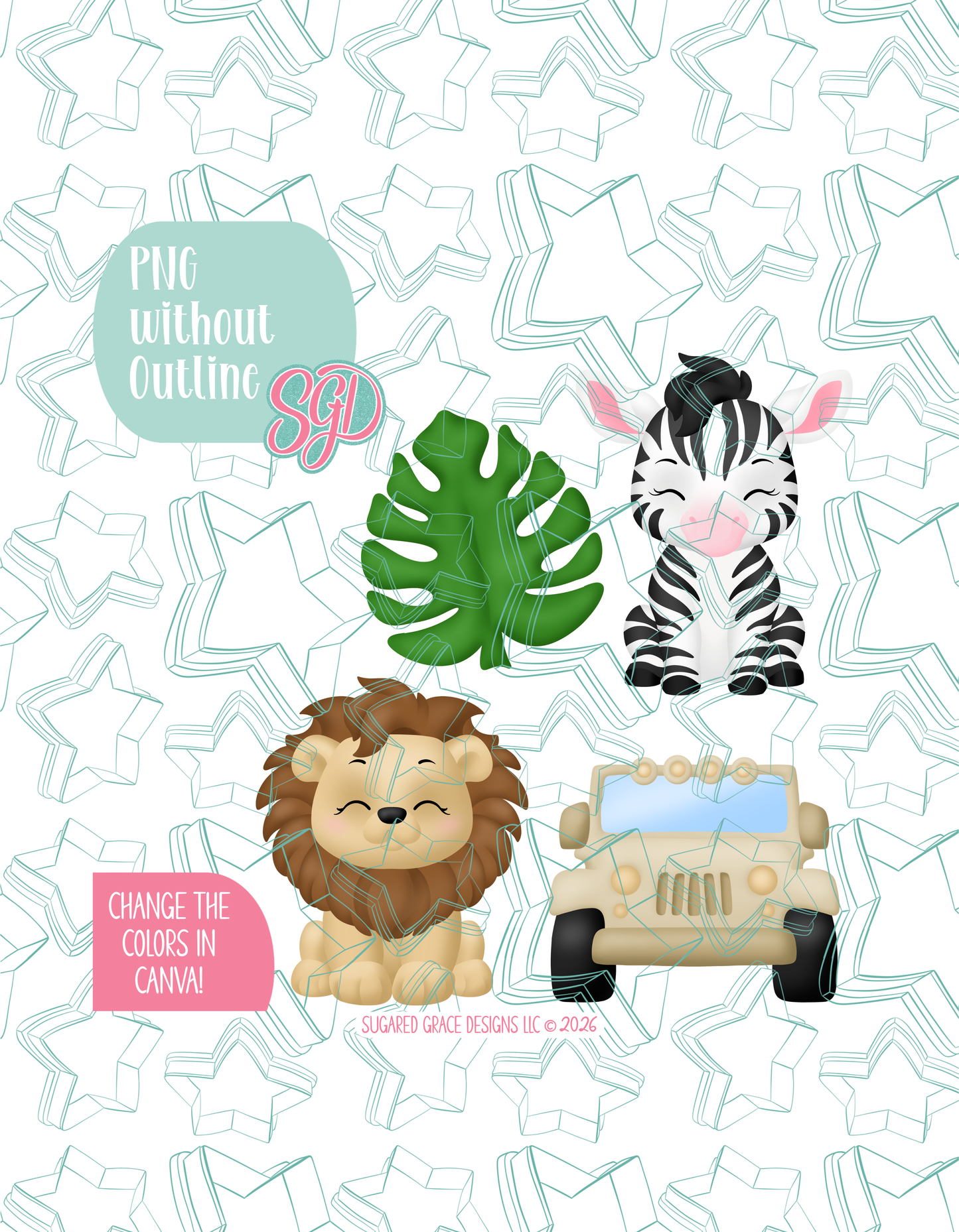 02/26 Monthly Batch - featuring 4 Cookie Cutter STL designs, 2 Cookie Tags, & 2 Printable Patterns - Safari