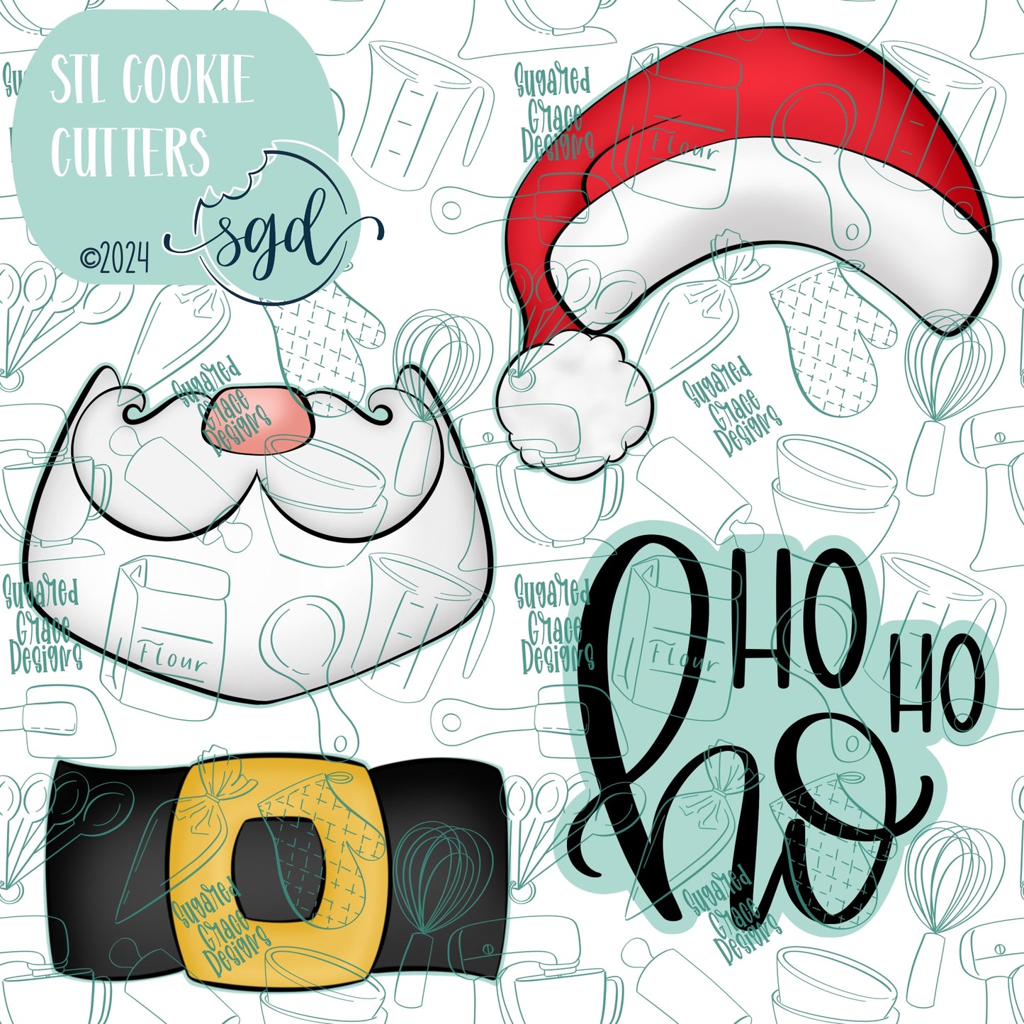 Santa Suit Cookie Cutter STL File Set of 4 with PNG Images to Match - For 3D Printing and Edible Ink Printers