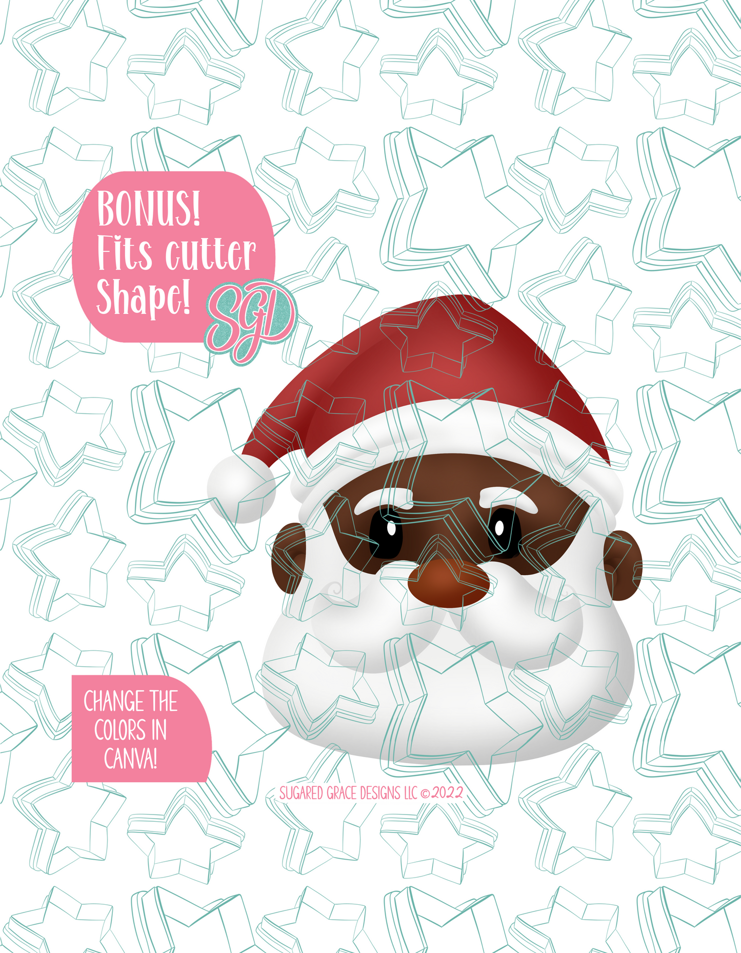Editable Santa Claus Cookie Cutter STL File with PNG Images to Match - For 3D Printing and Edible Ink Printers