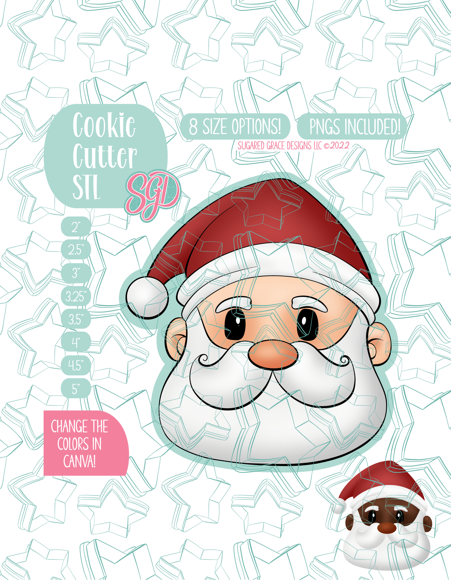 Editable Santa Claus Cookie Cutter STL File with PNG Images to Match - For 3D Printing and Edible Ink Printers