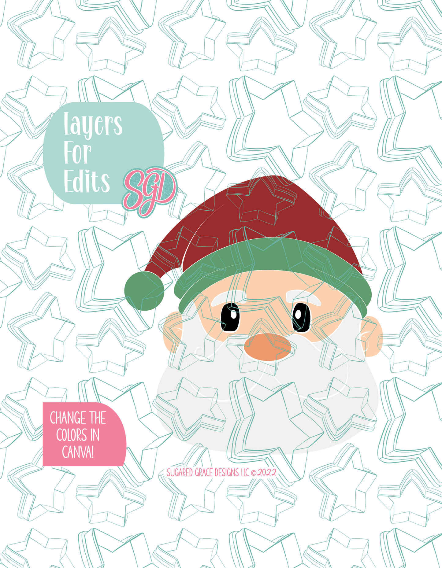 Editable Santa Claus Cookie Cutter STL File with PNG Images to Match - For 3D Printing and Edible Ink Printers