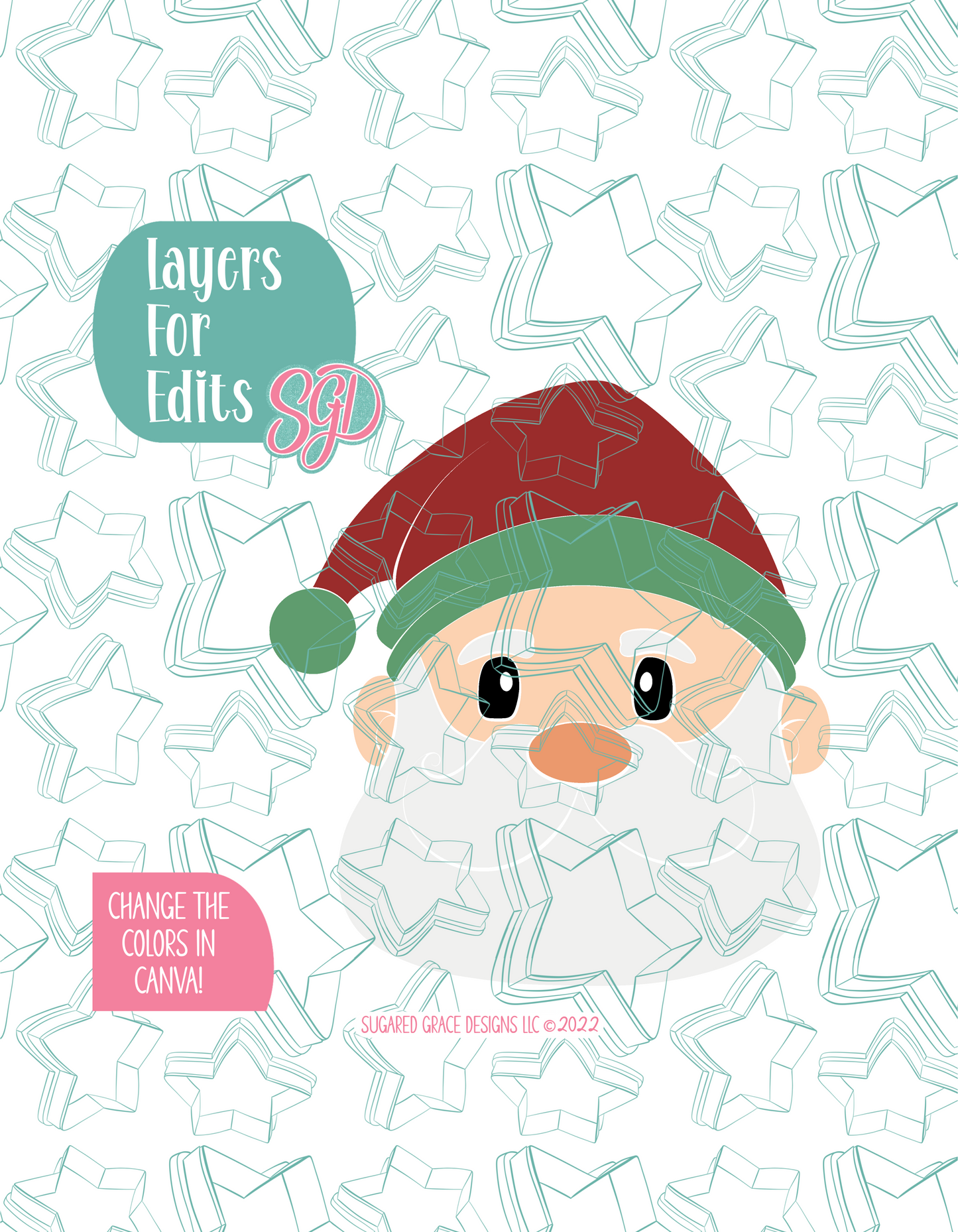 Santa Claus Cookie Cutter with PNG Images to Match - Hand Drawn Graphics for Edible Ink Printers