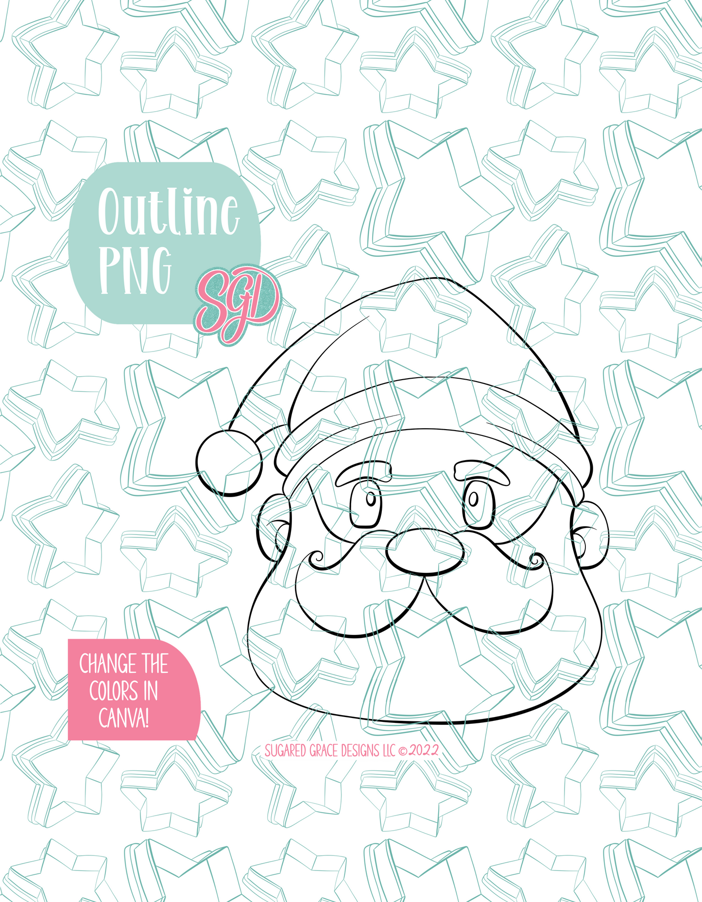 Editable Santa Claus Cookie Cutter STL File with PNG Images to Match - For 3D Printing and Edible Ink Printers