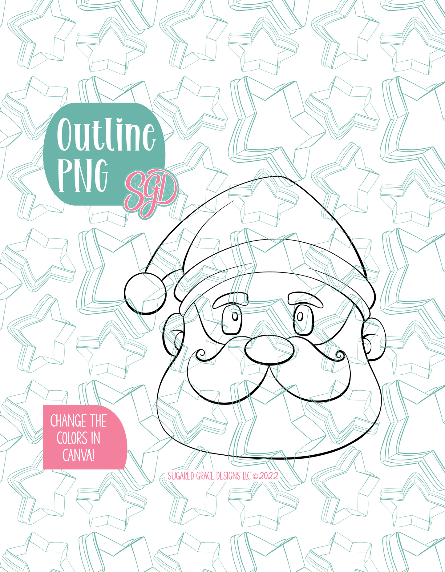 Santa Claus Cookie Cutter with PNG Images to Match - Hand Drawn Graphics for Edible Ink Printers