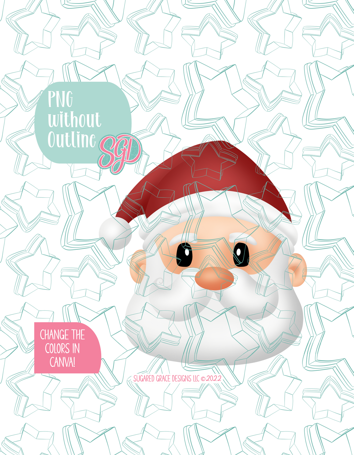 Editable Santa Claus Cookie Cutter STL File with PNG Images to Match - For 3D Printing and Edible Ink Printers