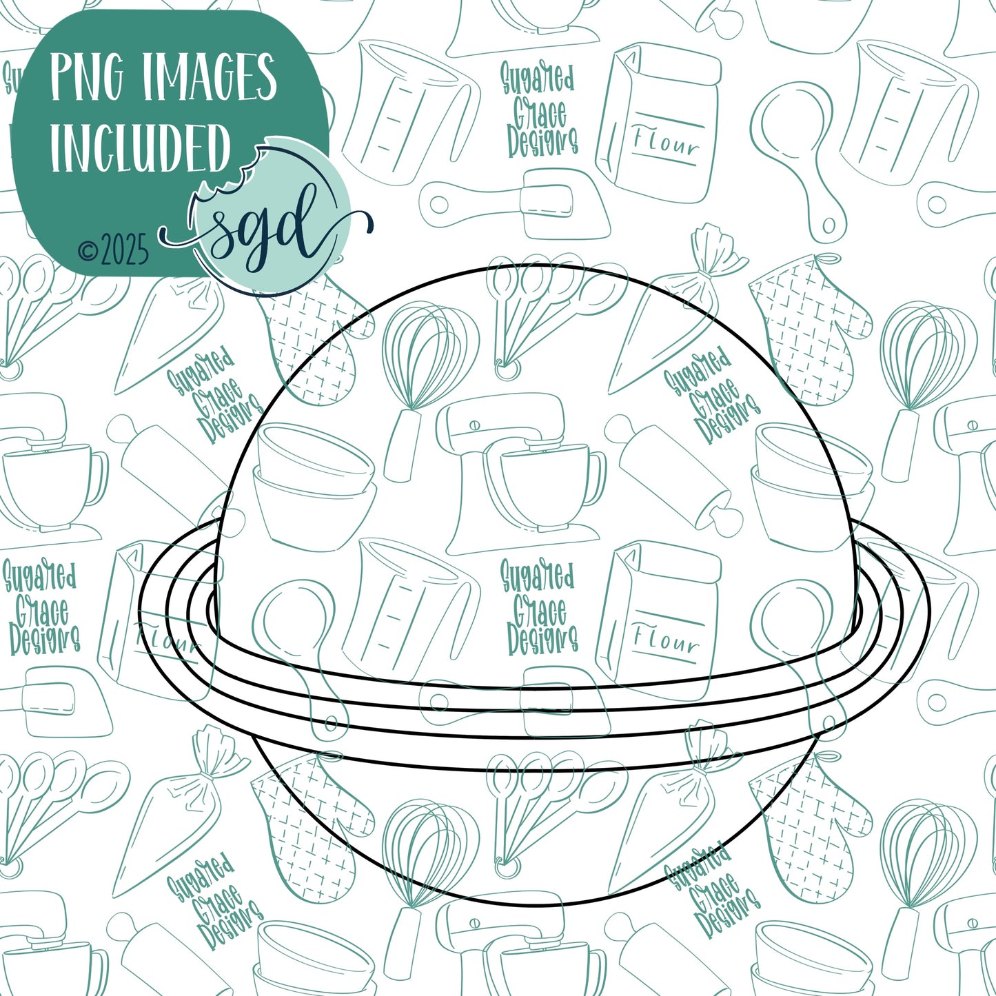 Planet Saturn Cookie Cutter with PNG Images to Match - Hand Drawn Graphics for Edible Ink Printers
