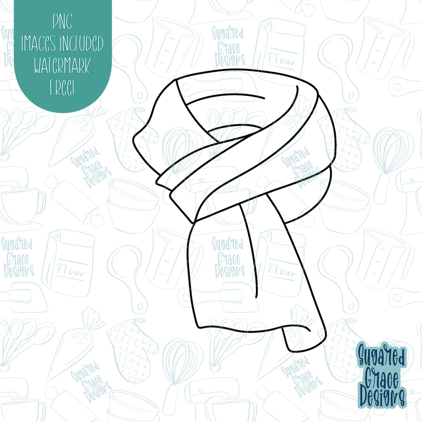 red Scarf cookie cutter with png images for edible ink printers including Eddie