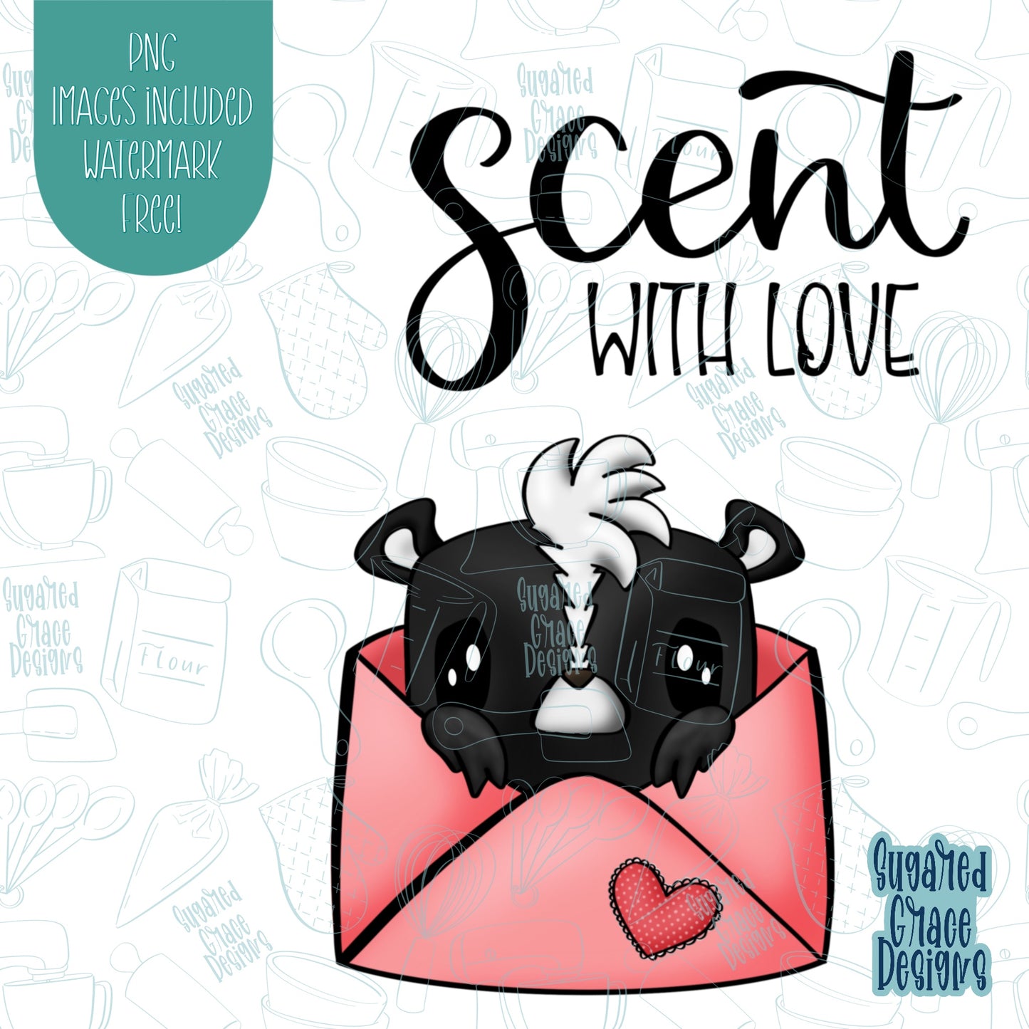 Scent with Love Skunk Cookie Cutter With Matching PNG Images for Edible Ink Printers Including Eddie