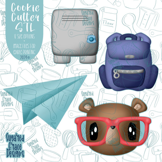 Back To School Bear Cookie Cutter STL Files for 3D Printing with Matching Printable PNG Images for Edible Ink Printers Including Eddie