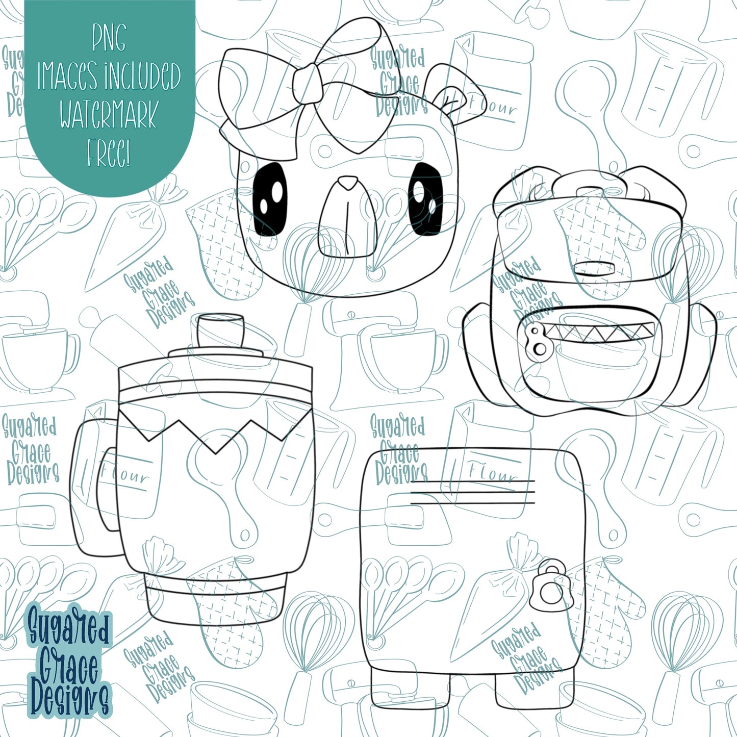 Back To School Bear Cookie Cutter Set with Matching Printable PNG Images for Edible Ink Printers Including Eddie