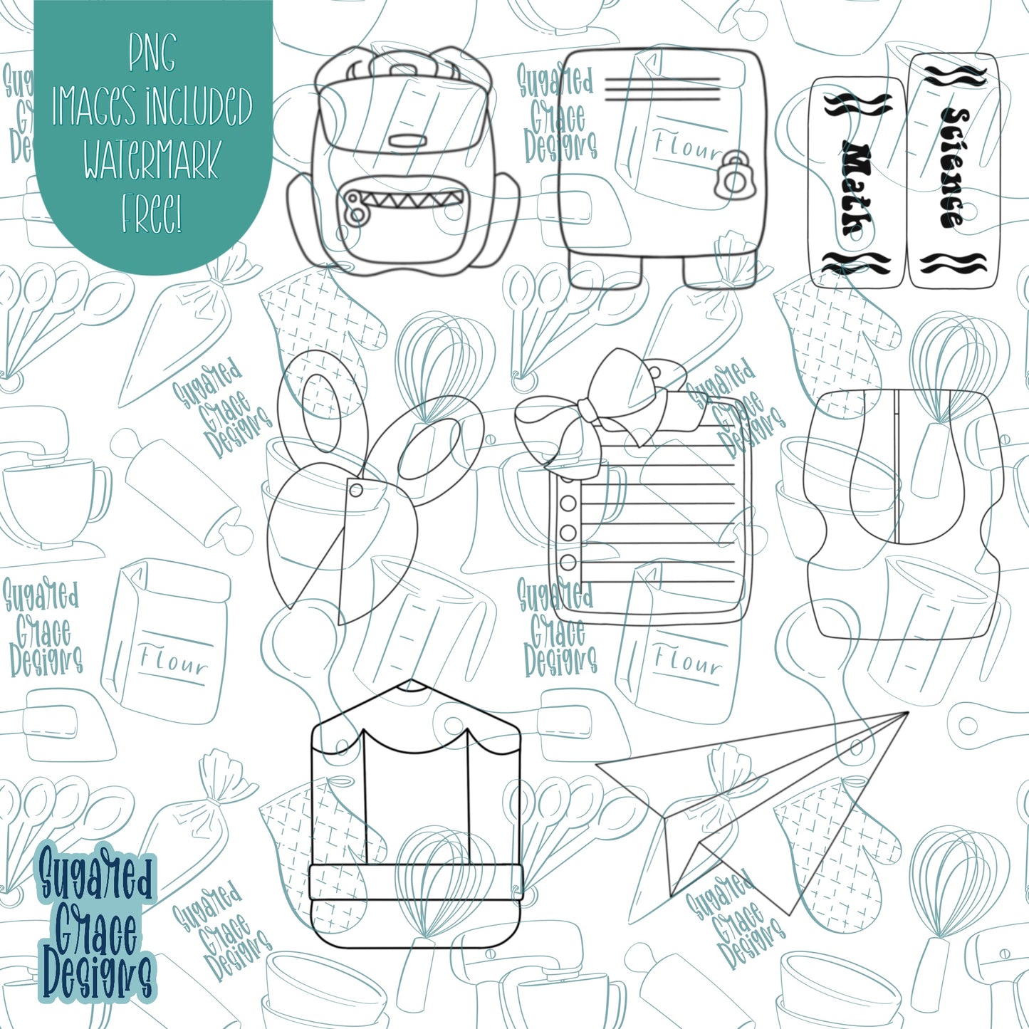 Back To School Mini Cookie Cutter Set with Matching Printable PNG Images for Edible Ink Printers Including Eddie