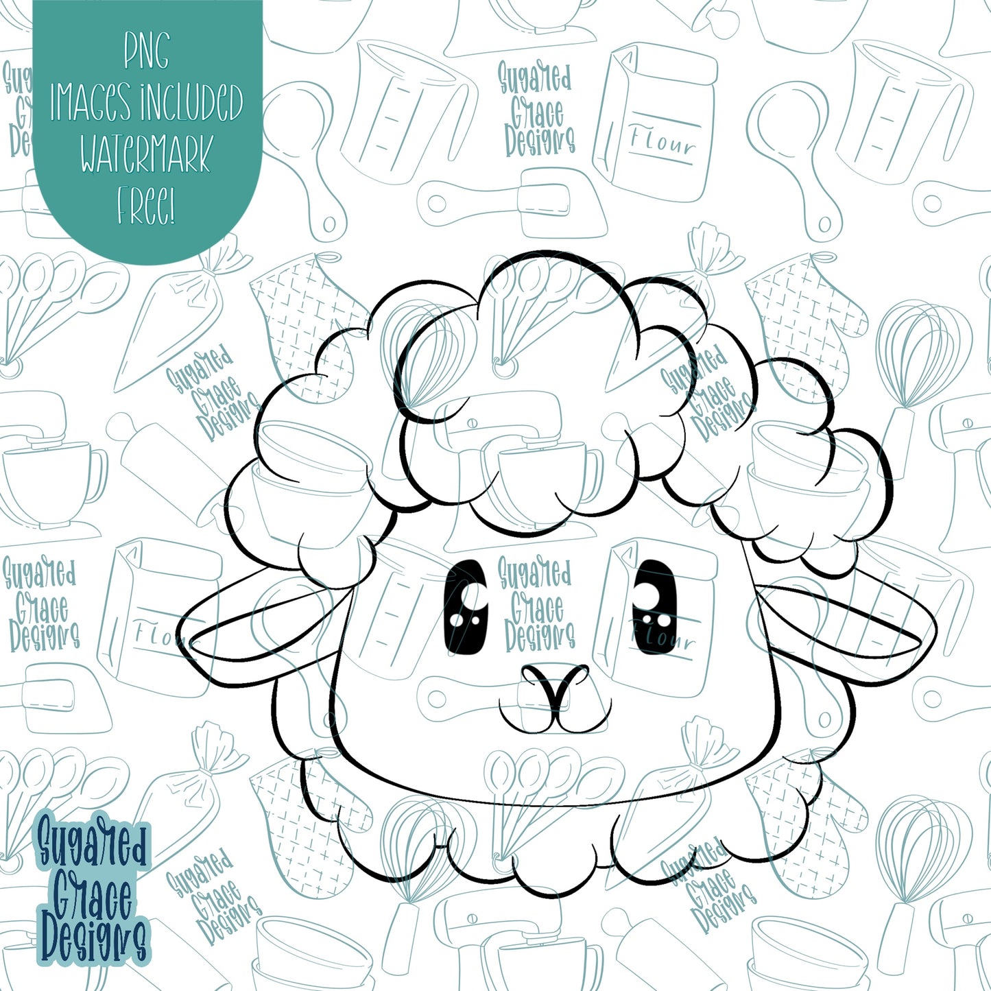 Sheep or Lamb Cookie Cutter with Matching Printable PNG Images for Edible Ink Printers Including Eddie