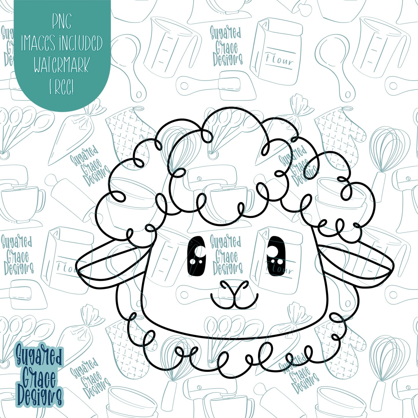 Sheep or Lamb Cookie Cutter with Matching Printable PNG Images for Edible Ink Printers Including Eddie