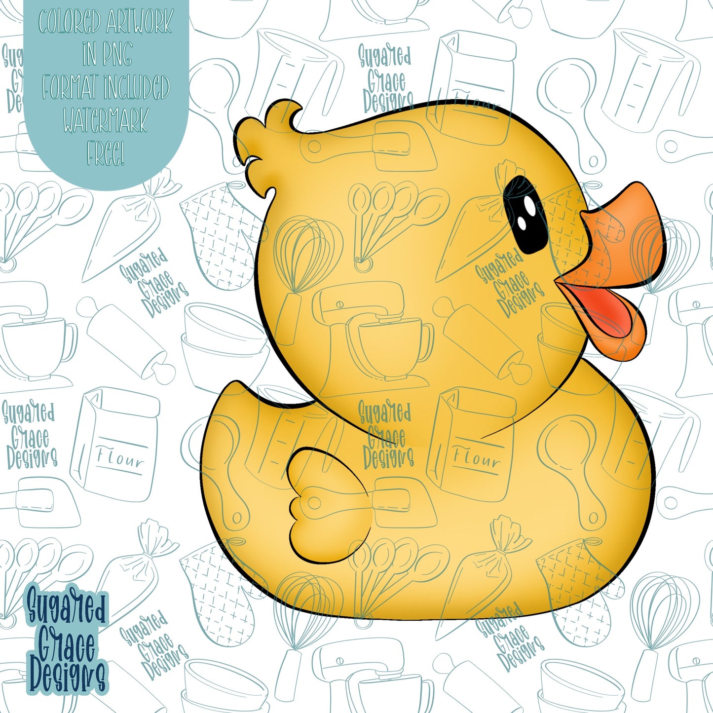 Side Profile Rubber Duck Cookie Cutter STL Files for 3D Printing with Matching Printable PNG Images for Edible Ink Printers Including Eddie