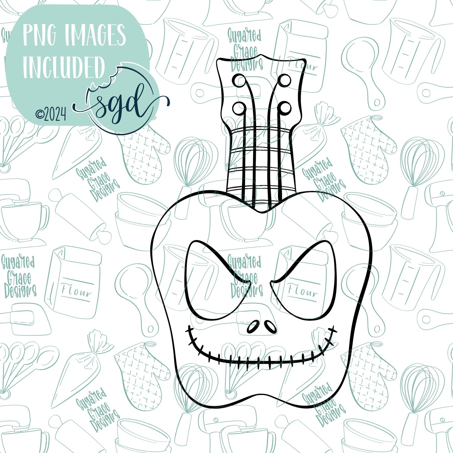 Halloween Skeleton Guitar Cookie Cutter STL Files for 3D Printing with Matching Printable PNG Images for Edible Ink Printers Including Eddie
