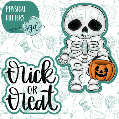 Skeleton Trick or Treat Cookie Cutter Set of 2 with PNG Images to Match - Hand Drawn Graphics for Edible Ink Printers - Halloween Cookie Ideas for Bakers