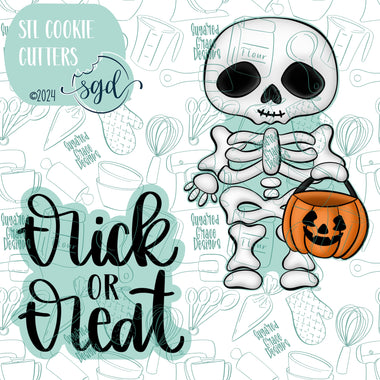 Trick or Treat Skeleton Cookie Cutter STL Files Set of 2 with PNG Images to Match - For 3D Printing and Edible Ink Printers