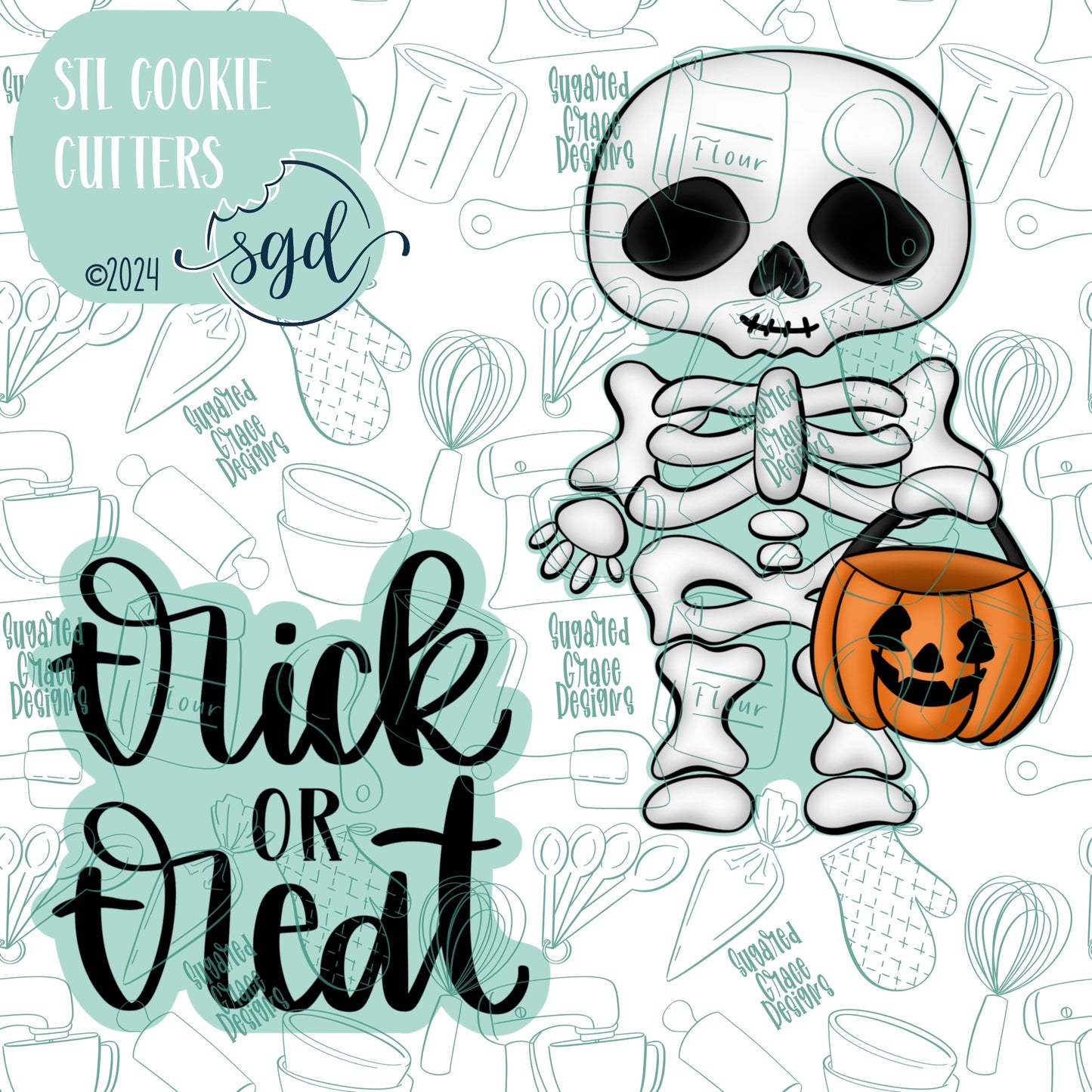 Trick or Treat Skeleton Cookie Cutter STL Files Set of 2 with PNG Images to Match - For 3D Printing and Edible Ink Printers