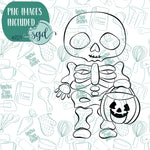 Trick or Treat Skeleton Cookie Cutter with PNG Images to Match - Hand Drawn Graphics for Edible Ink Printers