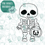 Trick or Treat Skeleton Cookie Cutter with PNG Images to Match - Hand Drawn Graphics for Edible Ink Printers