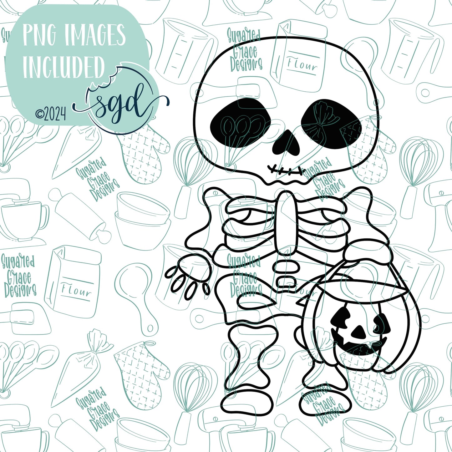 Trick or Treat Skeleton Cookie Cutter STL Files with PNG Images to Match - For 3D Printing and Edible Ink Printers