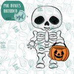 Trick or Treat Skeleton Cookie Cutter with PNG Images to Match - Hand Drawn Graphics for Edible Ink Printers