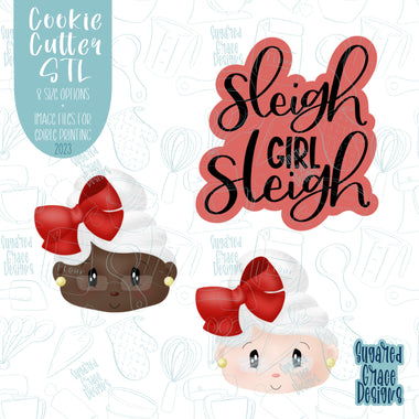 Sleigh girl sleigh Mrs clause cookie cutter stl file set of 2 with png images for edible printers including Eddie