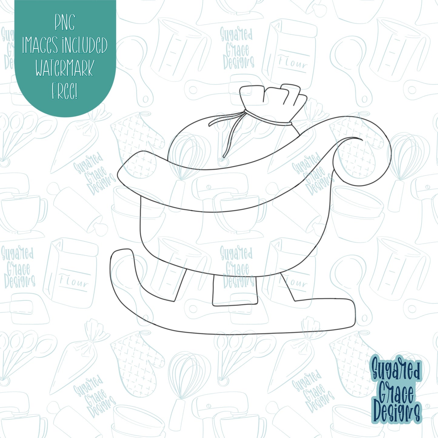 Santa’s Sleigh Cookie Cutter with png images for edible ink printers including Eddie