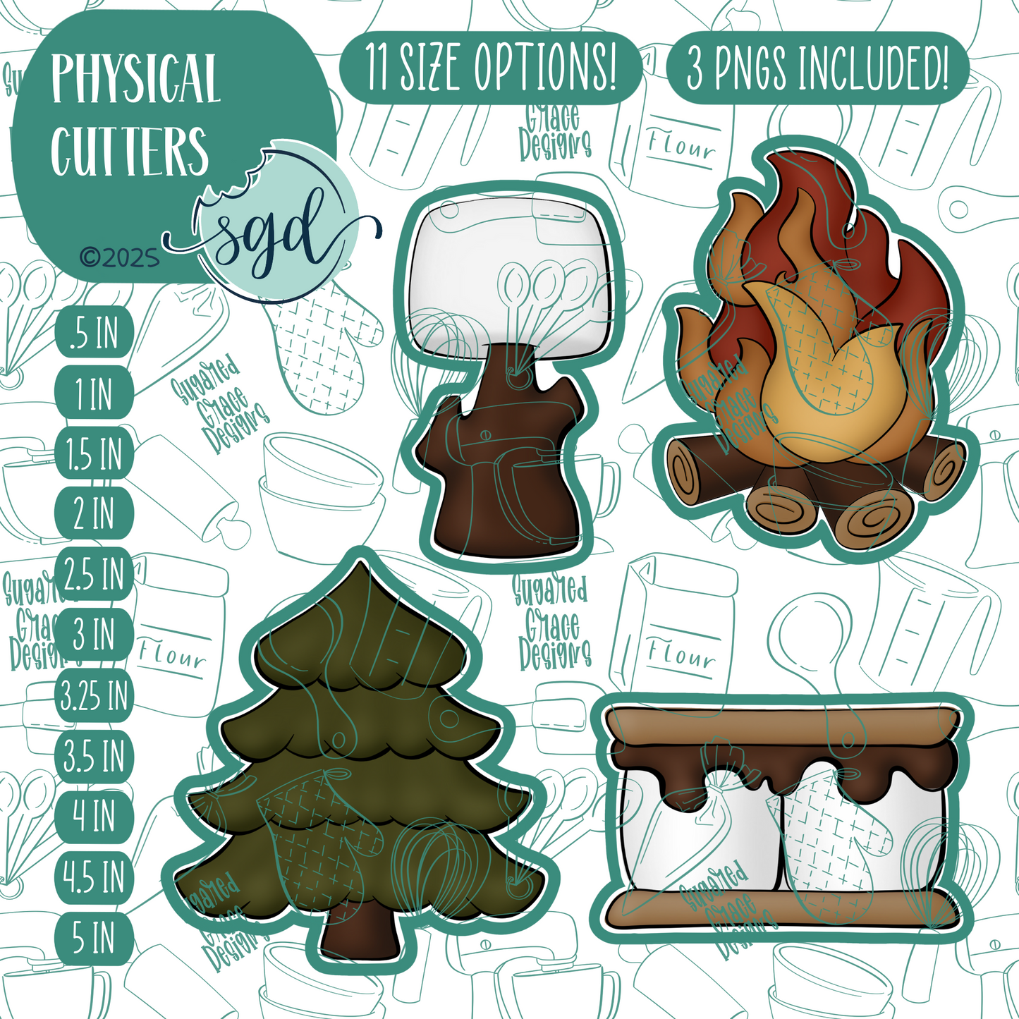 S'more Cookie Cutter Set of 4 with PNG Images to Match - Hand Drawn Graphics for Edible Ink Printers