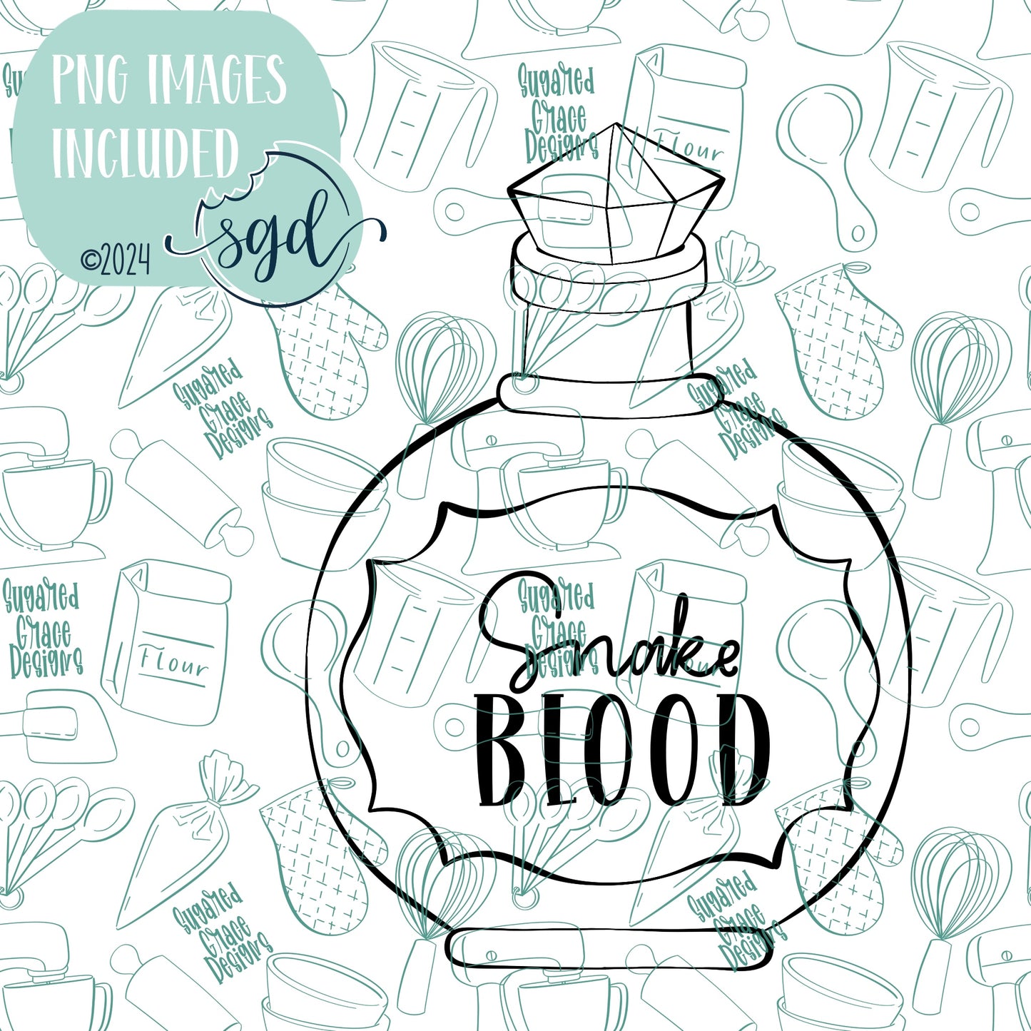 Snake Blood Potion Bottle Cookie Cutter STLs and PNGs to Match - for 3D Printing and Edible Ink Printers