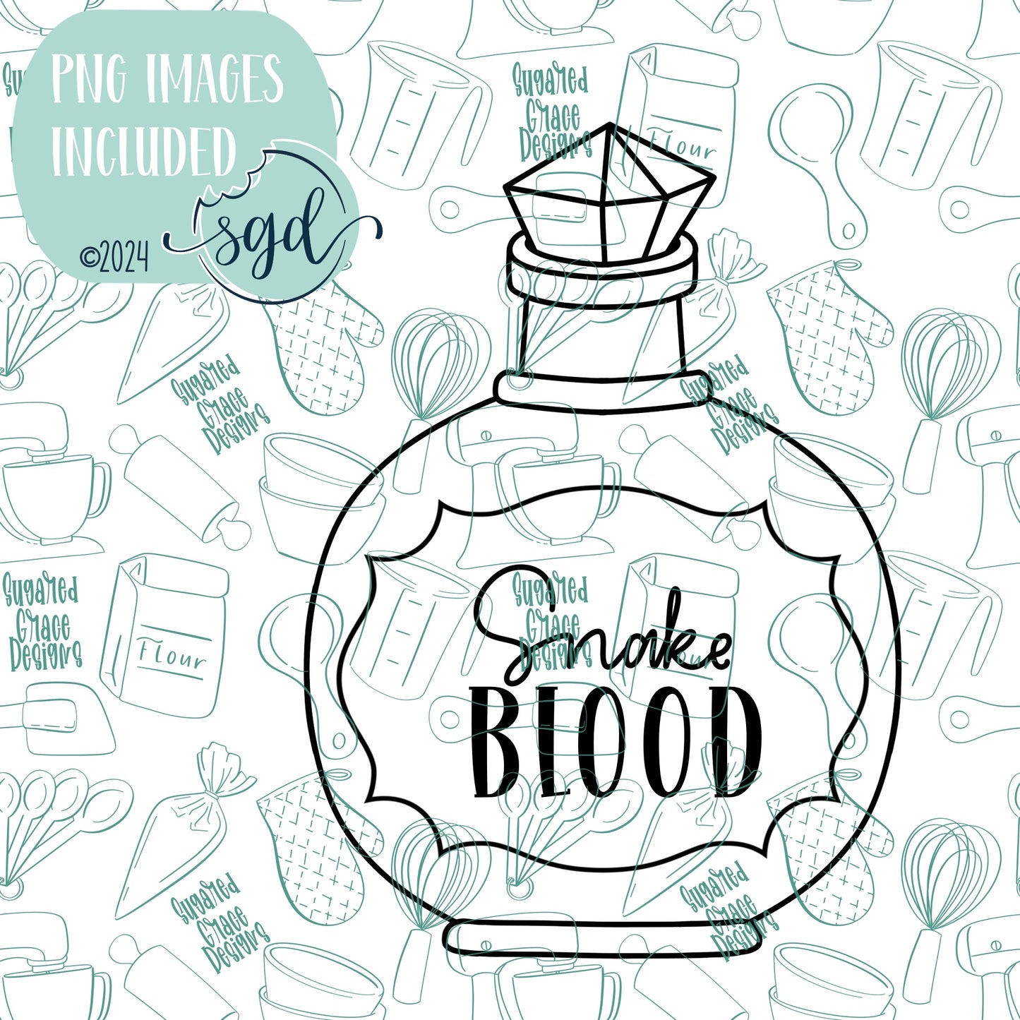 Snake Blood Potion Bottle Cookie Cutter STLs and PNGs to Match - for 3D Printing and Edible Ink Printers