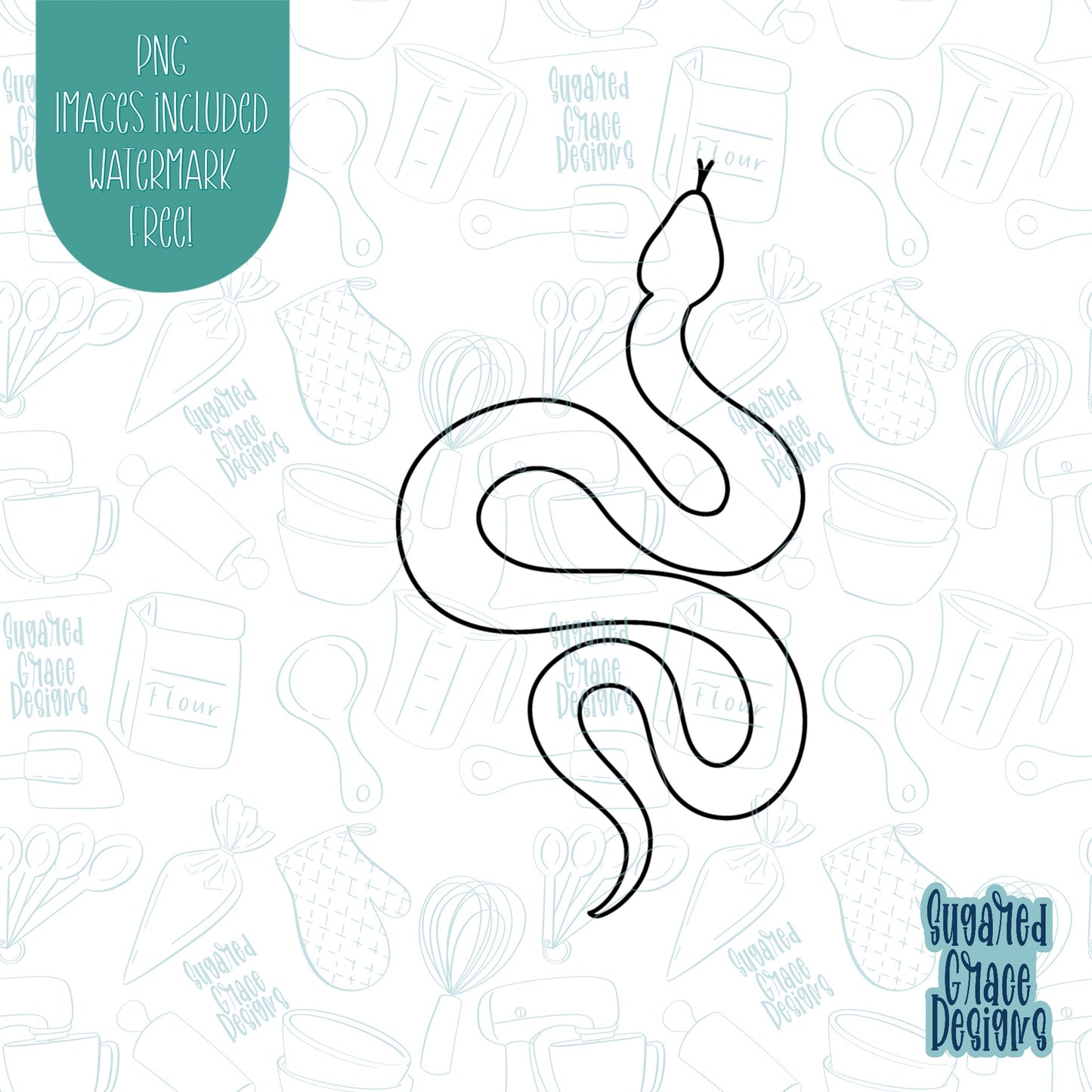 Snake cookie cutter with png images for edible ink printers including Eddie