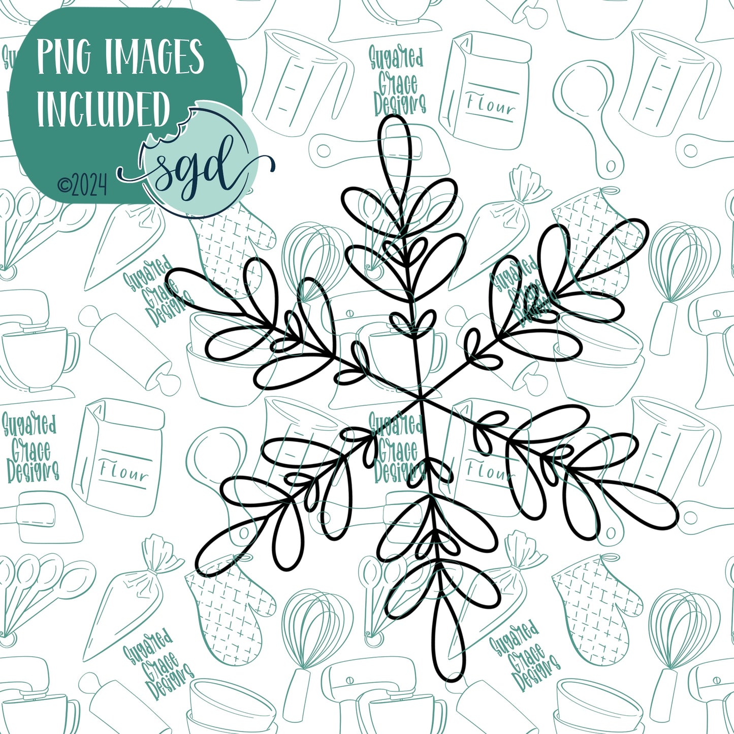 Winter Snowflake Cookie Cutter with PNG Images to Match - Hand Drawn Graphics for Edible Ink Printers